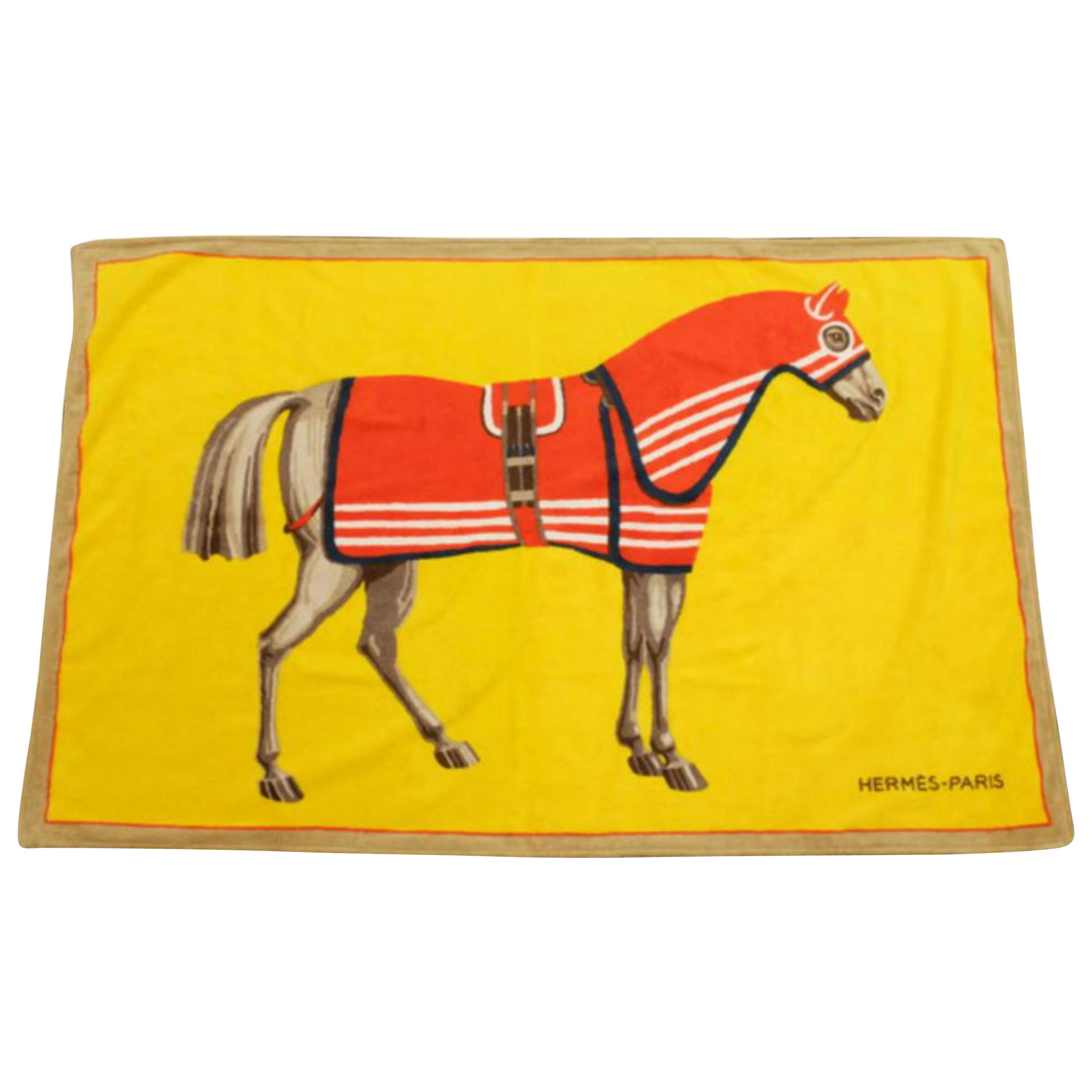 Hermès Yellow X Orange Horse Logo H Towel 226863 For Sale