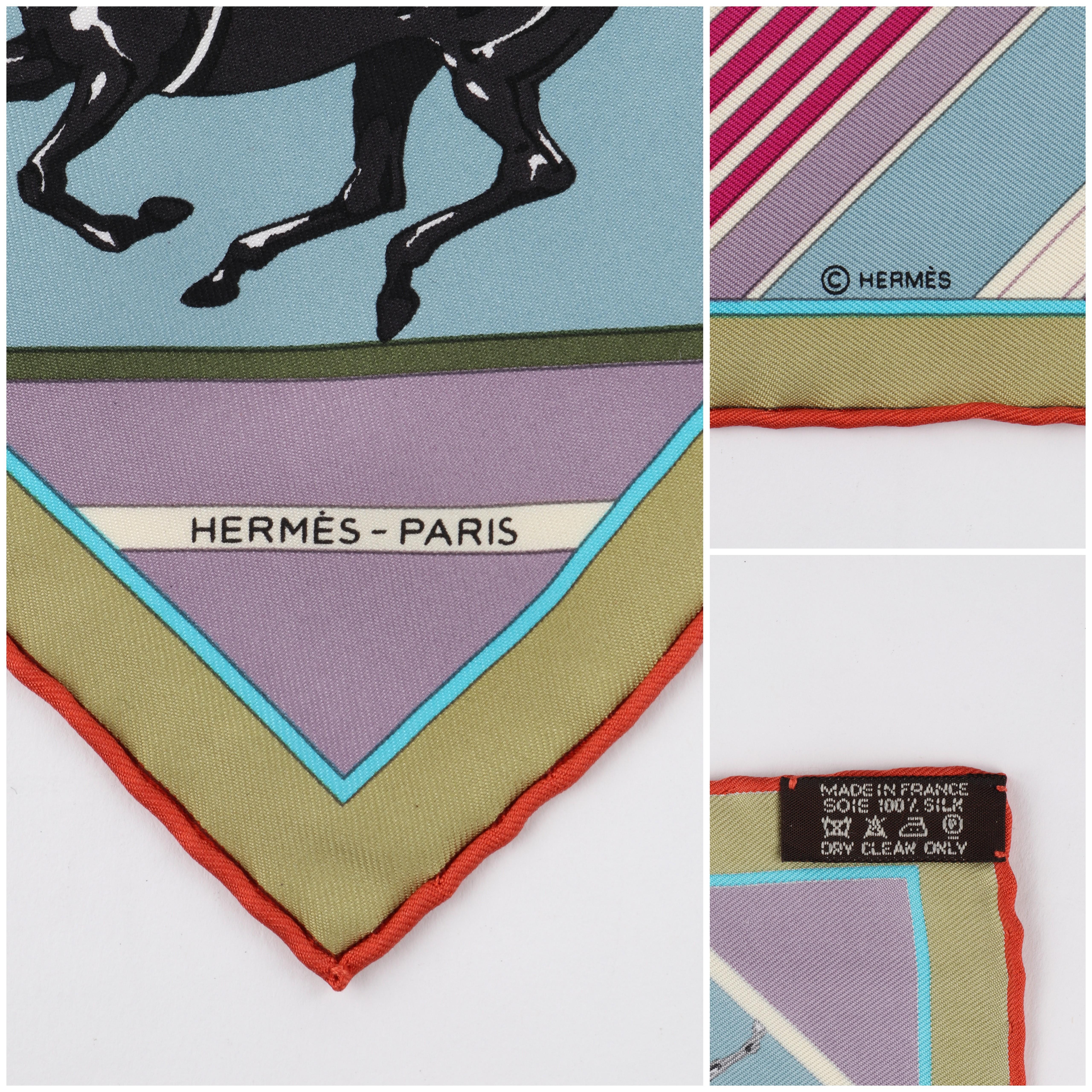 Gray HERMES Yves Benoist Gironiere “Les Courses” Equestrian Horse Races Scarf w/Box