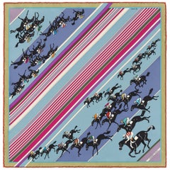 HERMES Yves Benoist Gironiere “Les Courses” Equestrian Horse Races Scarf w/Box