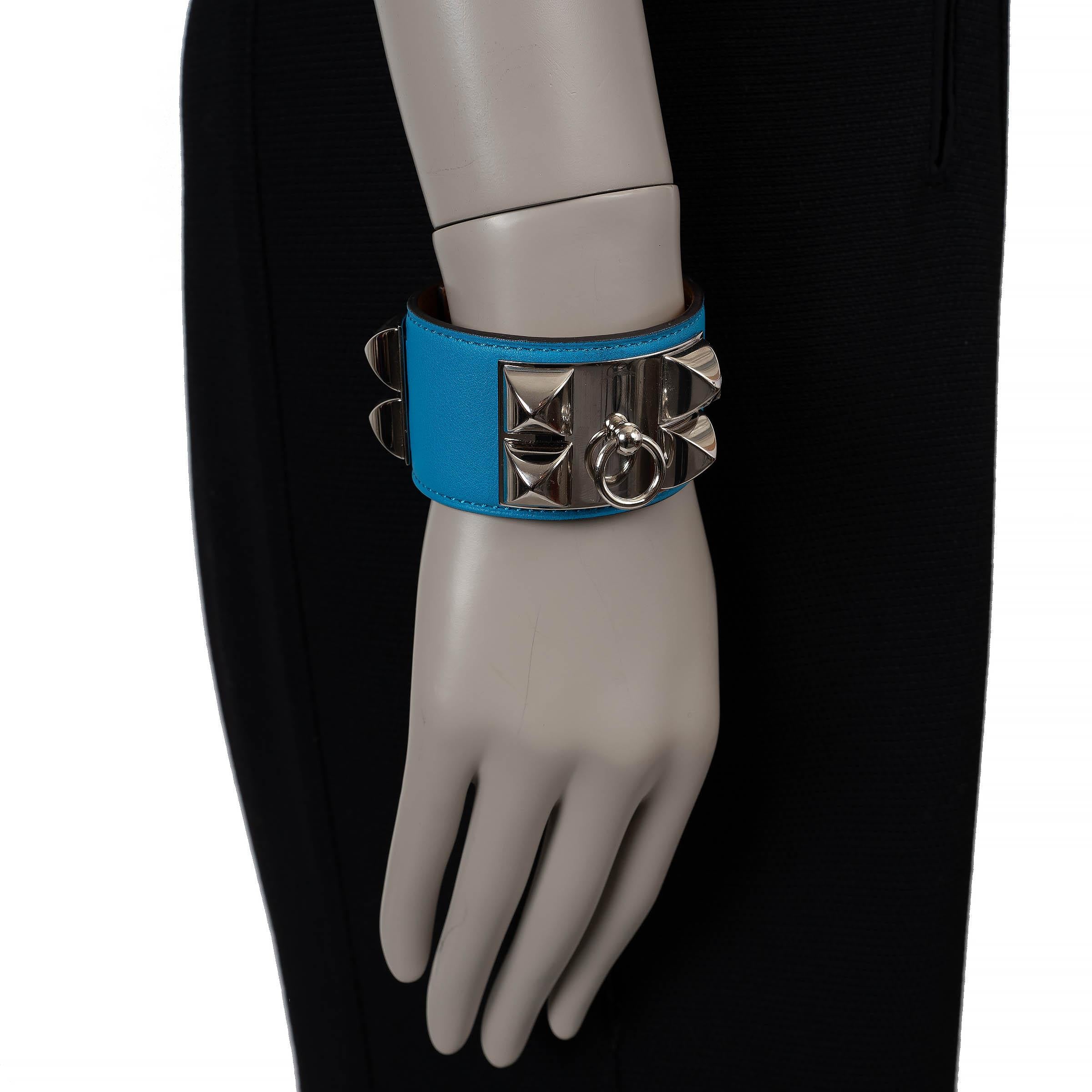 HERMES Zanisbar blue Swift leather COLLIER DE CHIEN Cuff Bracelet T2 1