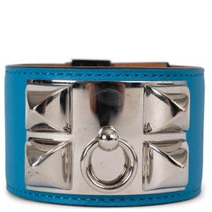HERMES Zanisbar blue Swift leather COLLIER DE CHIEN Cuff Bracelet T2
