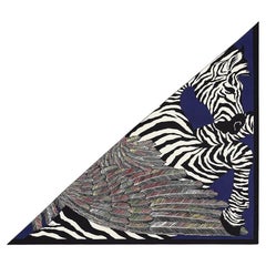 Hermes Zebra Pegasus Giant Triangle Scarf Marine Cashmere and Silk Shawl