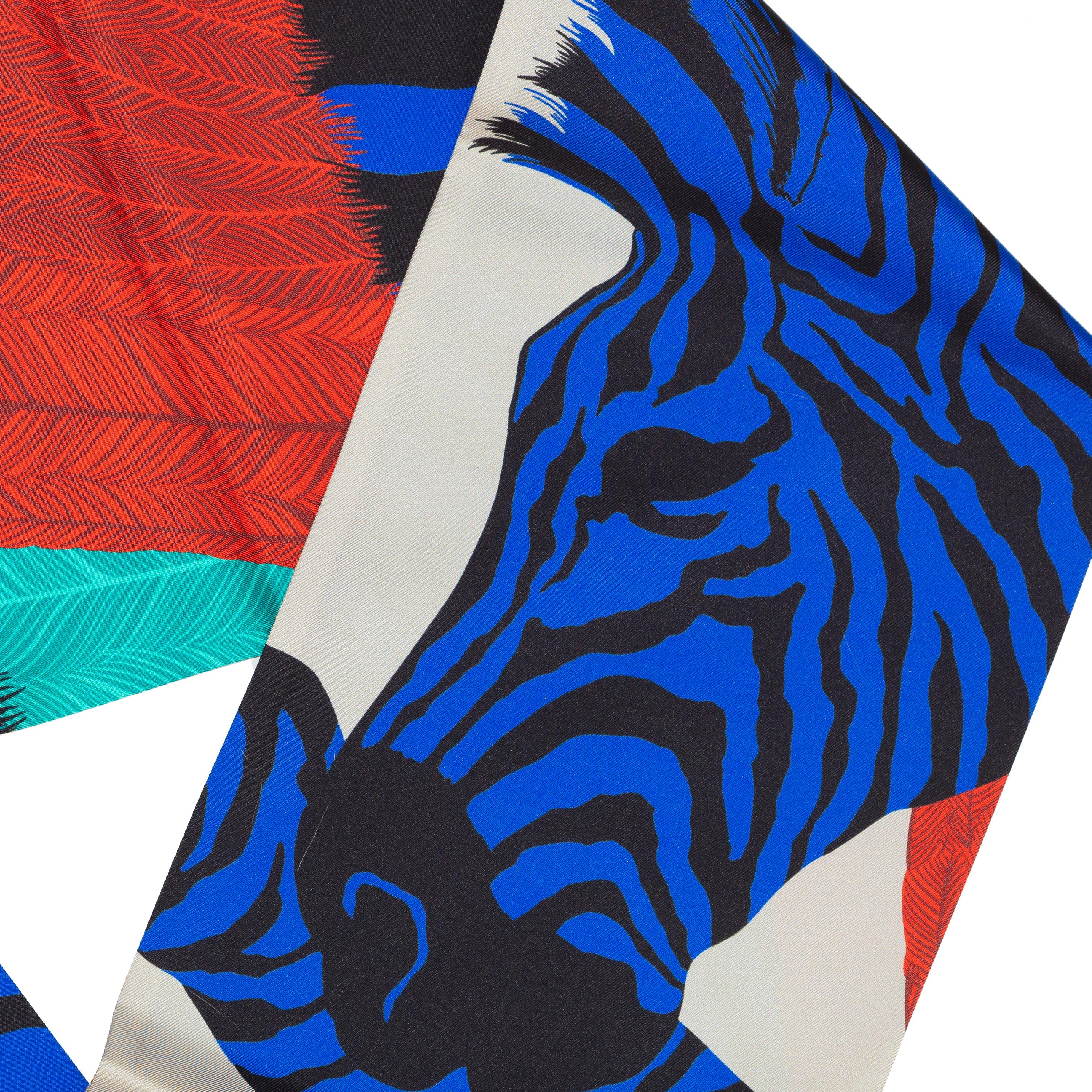 Hermes Zebra Pegasus Maxi Twilly - Cobalt Bleu rot - Neu / Care Tag! im Zustand „Neu“ im Angebot in Ottawa, CA