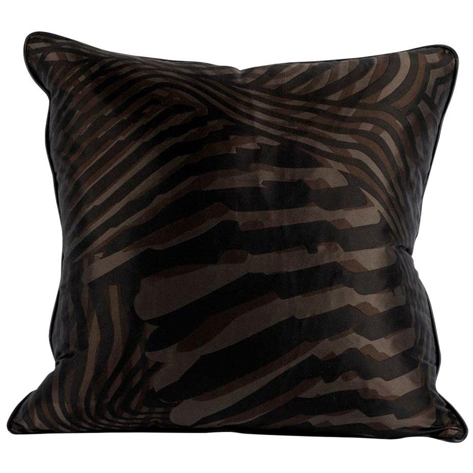 Hermès Zebra Silk Pillow with Espresso Leather Trim