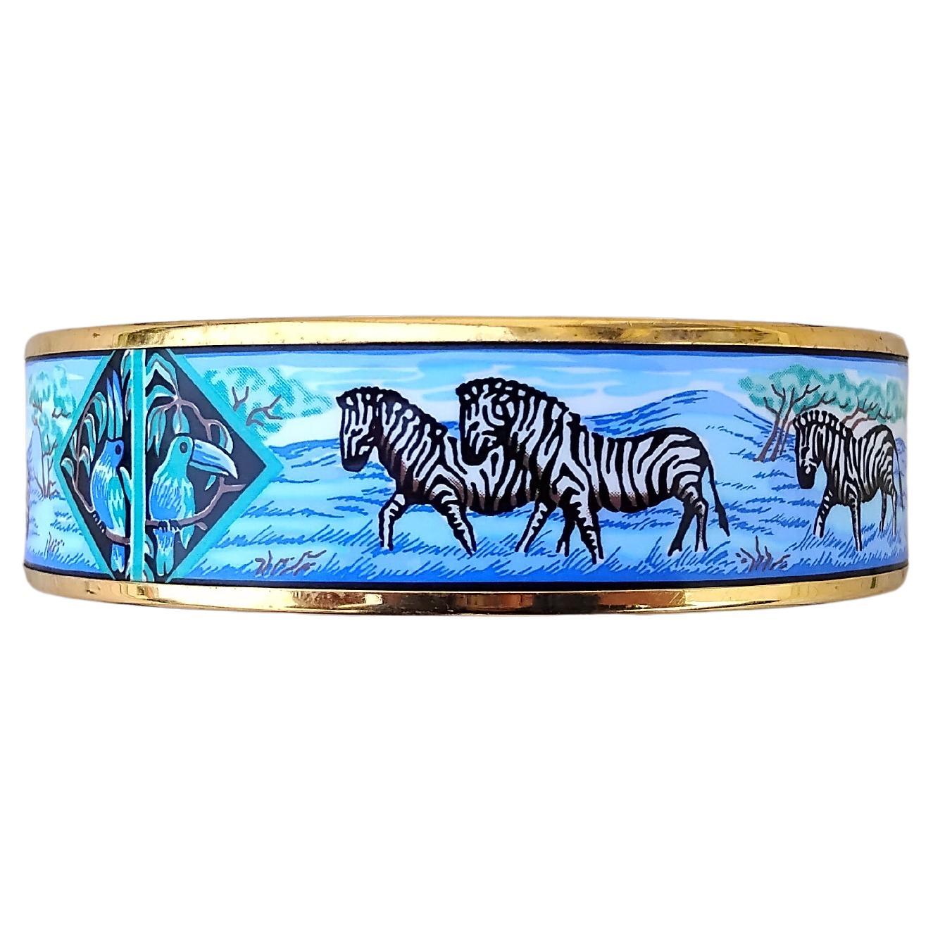 Hermès Gold Enamel Bracelet Zebras Africa S. 70 In Excellent Condition For Sale In Corcoué Sur Logne, Loire-Atlantique