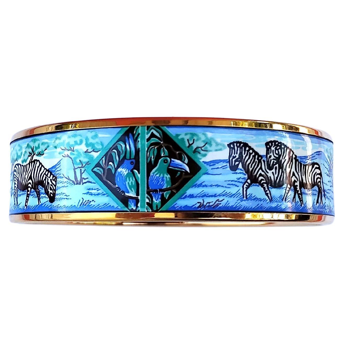 Hermès Zebras Enamel Bracelet Africa Yellow Gold Hdw S. GM 70 For Sale 2