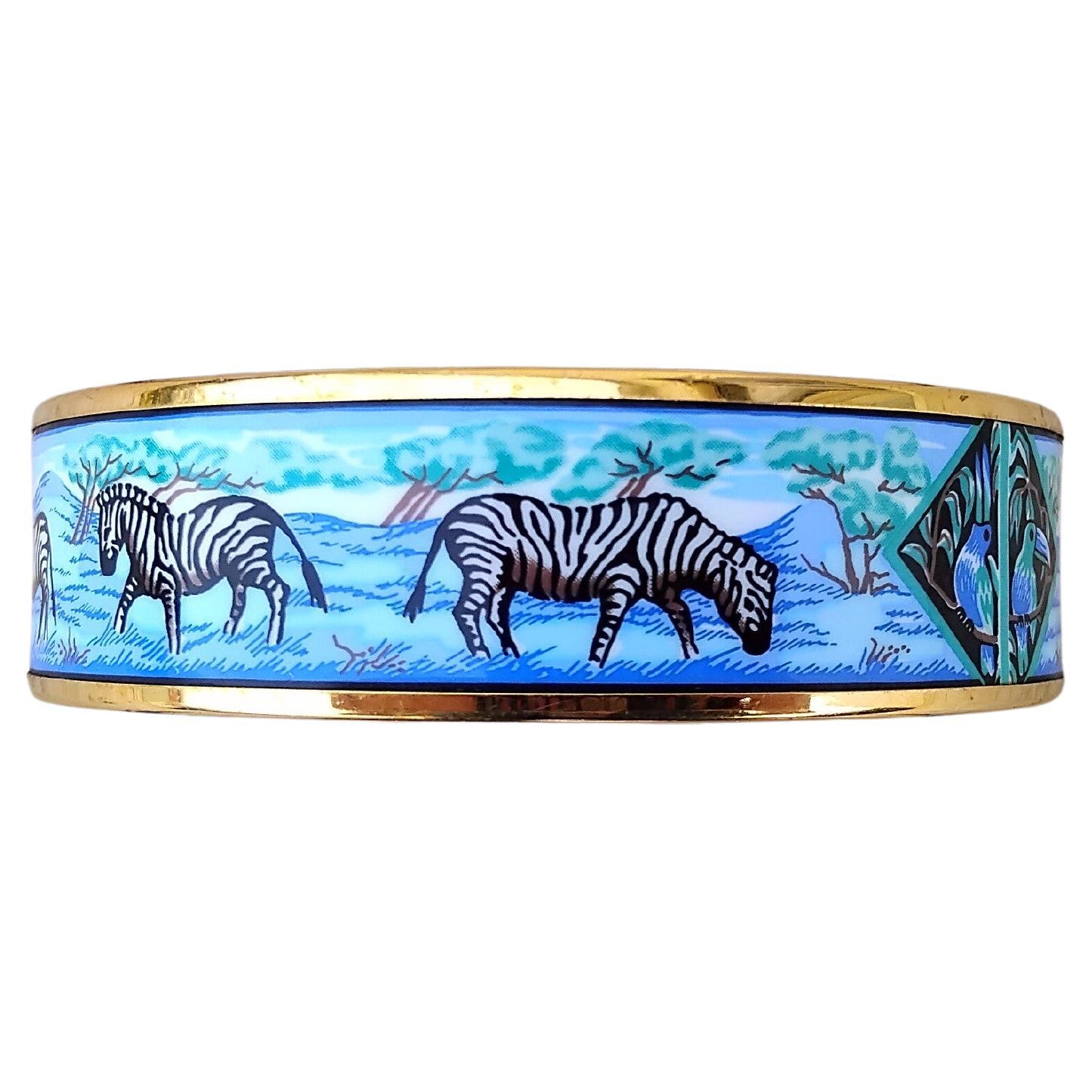 Women's Hermès Gold Enamel Bracelet Zebras Africa S. 70 For Sale