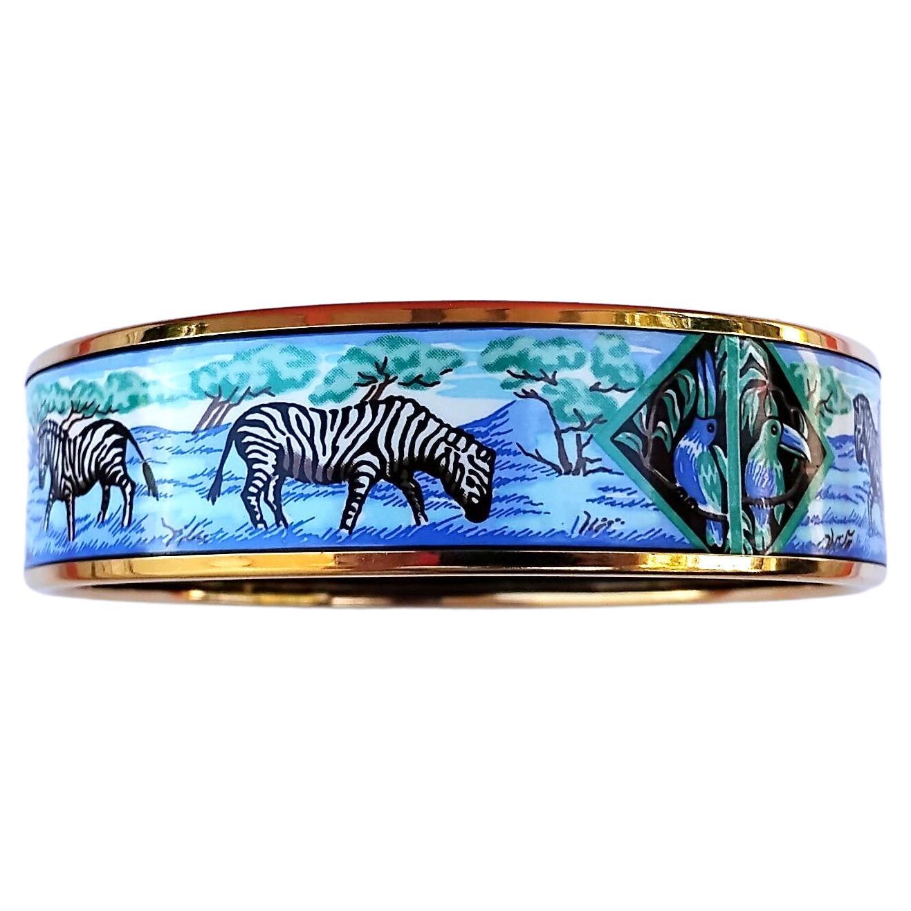 Hermès Zebras Enamel Bracelet Africa Yellow Gold Hdw S. GM 70 For Sale 3