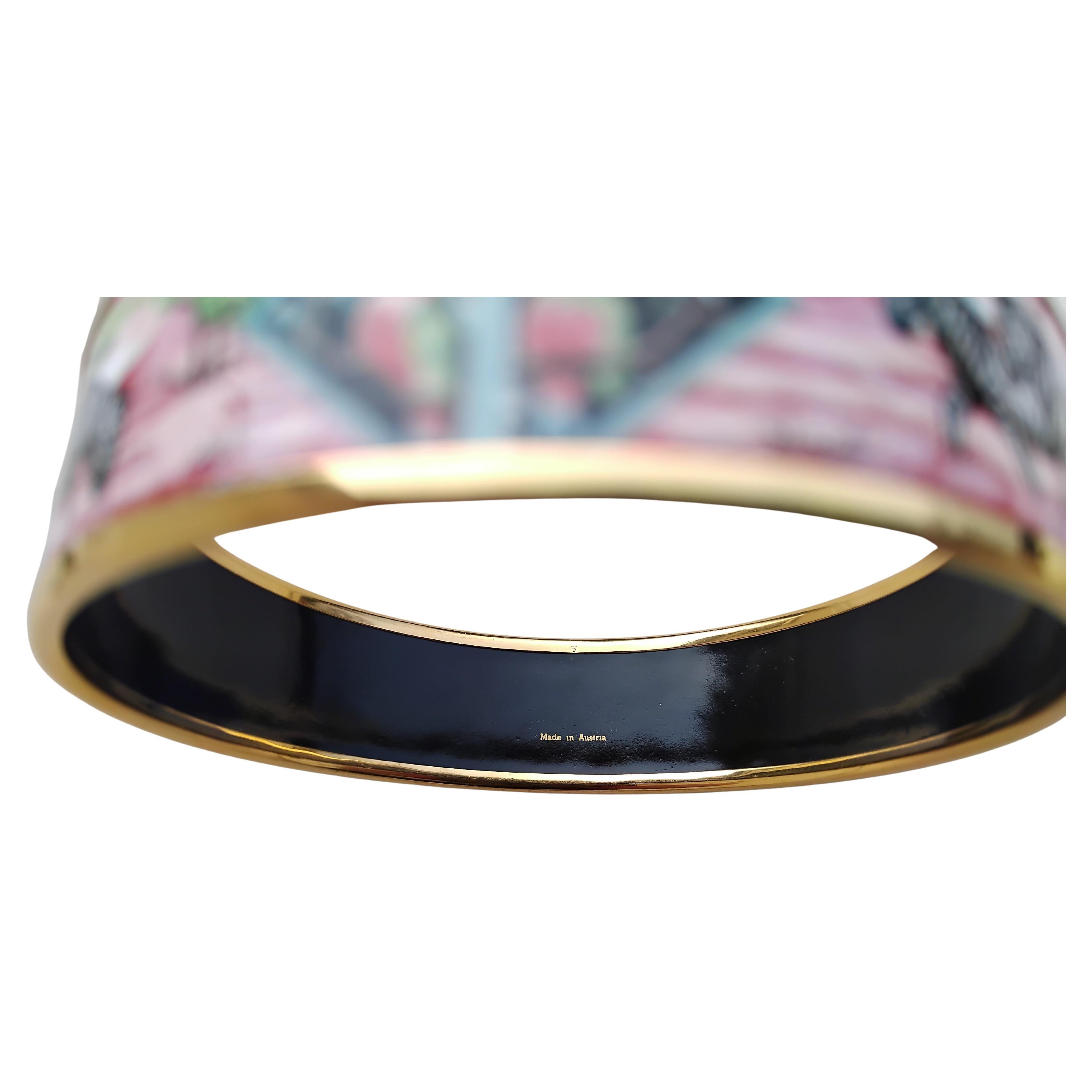 Hermès Zebras Toucans Tropiques Gold Hdw Enamel Bracelet Pink Size 70 For Sale 11