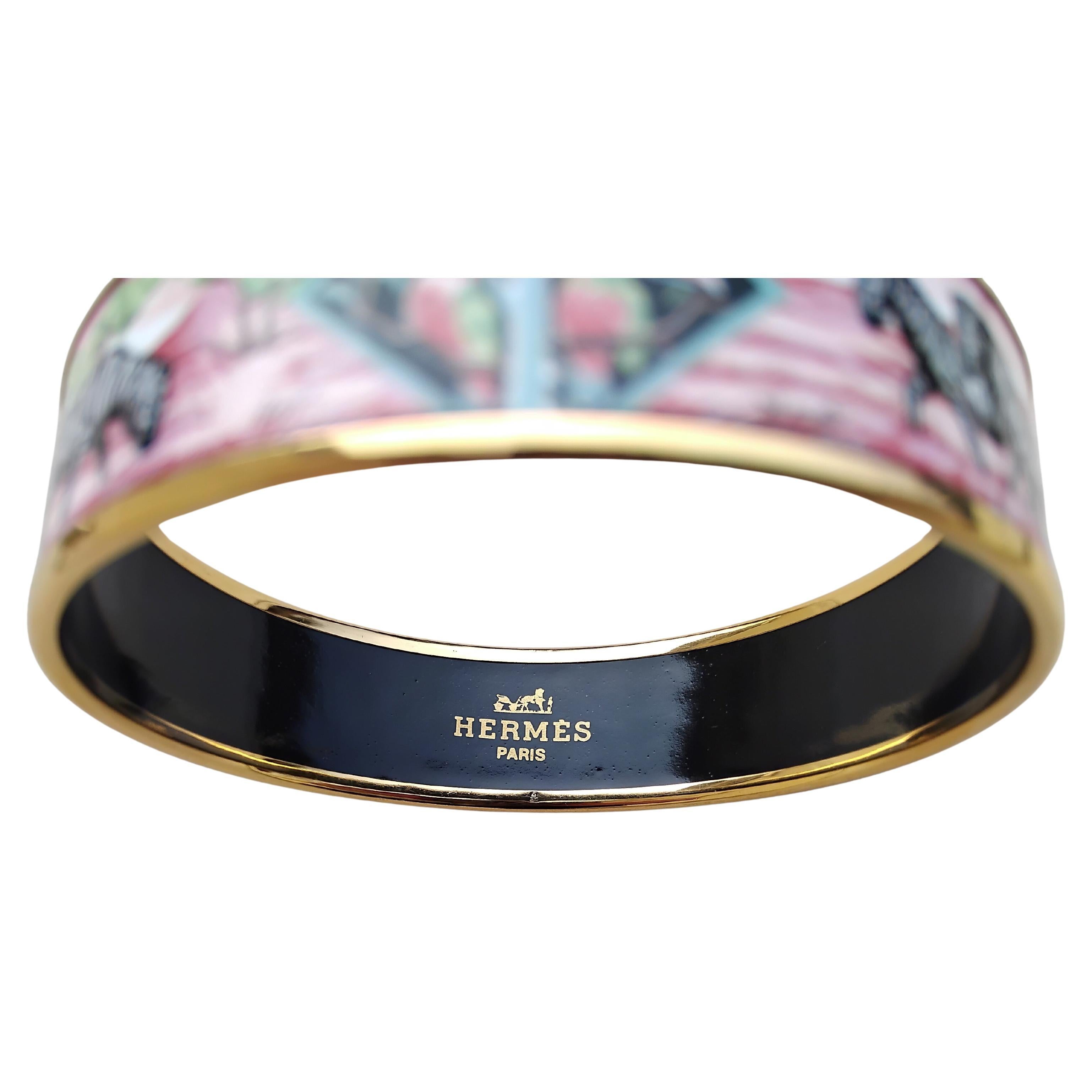Hermès Zebras Toucans Tropiques Gold Hdw Enamel Bracelet Pink Size 70 For Sale 12