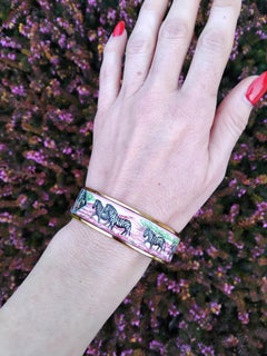 Hermès Zebras Toucans Tropiques Gold Hdw Enamel Bracelet Pink Size 70