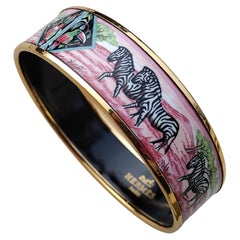 Hermès Bracelet Zebras Toucans Tropiques Or Hdw Email Rose Taille 70