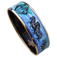 Hermès Zebras Tropiques Print Oro Hdw Esmalte Pulsera Talla 65