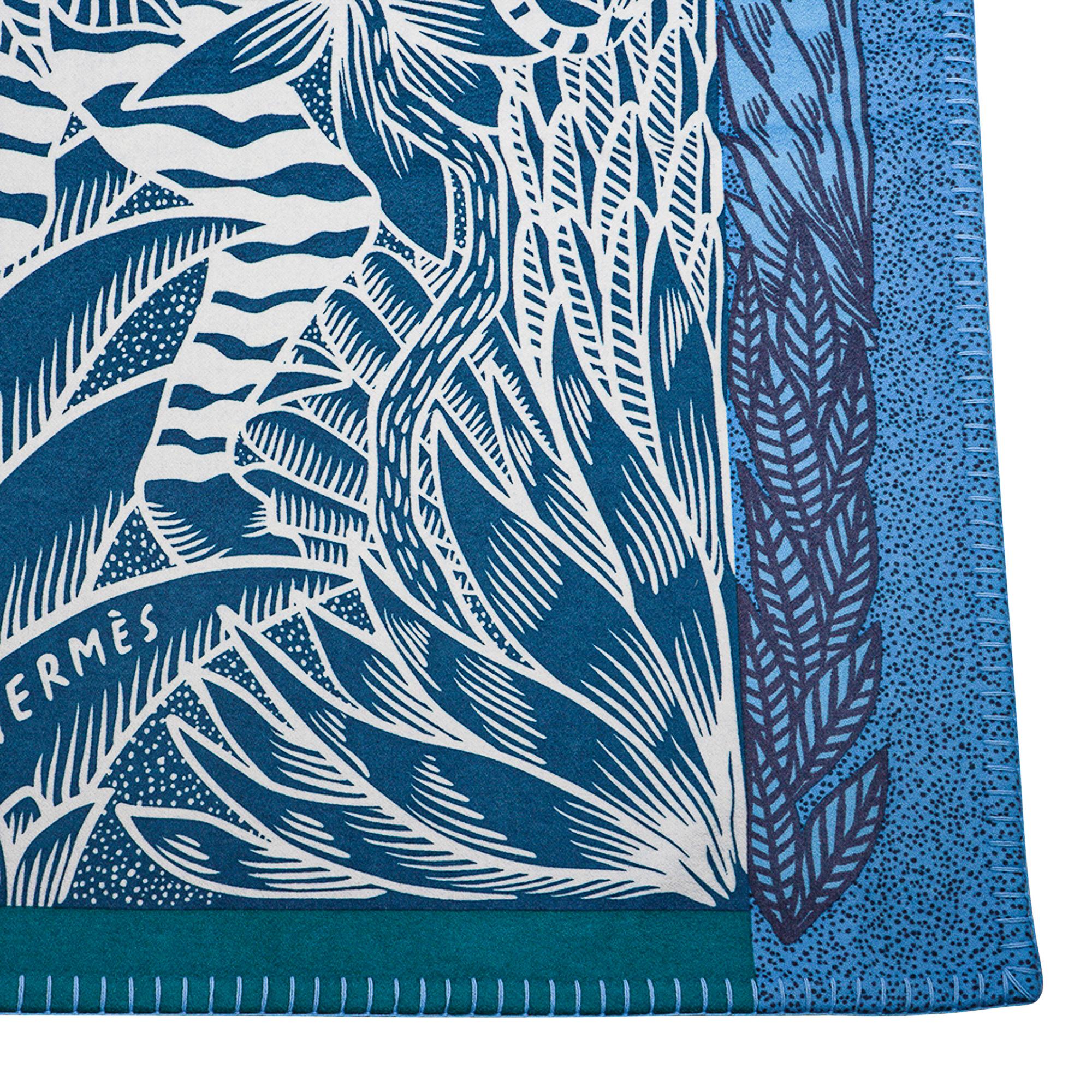 Couverture en cachemire Zebre Camoufle Sapin / Turquoise Hermès en vente 6