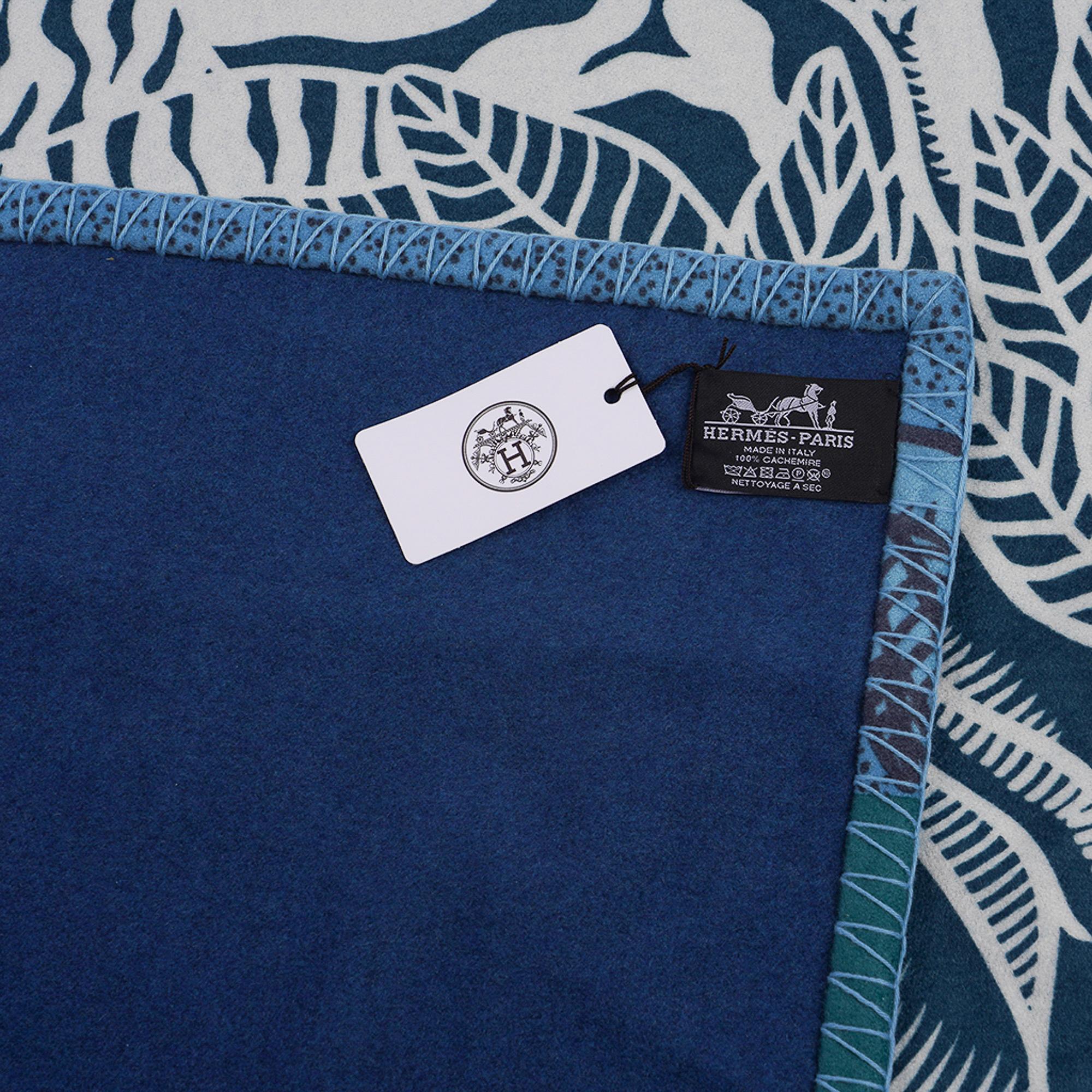 Couverture en cachemire Zebre Camoufle Sapin / Turquoise Hermès en vente 10