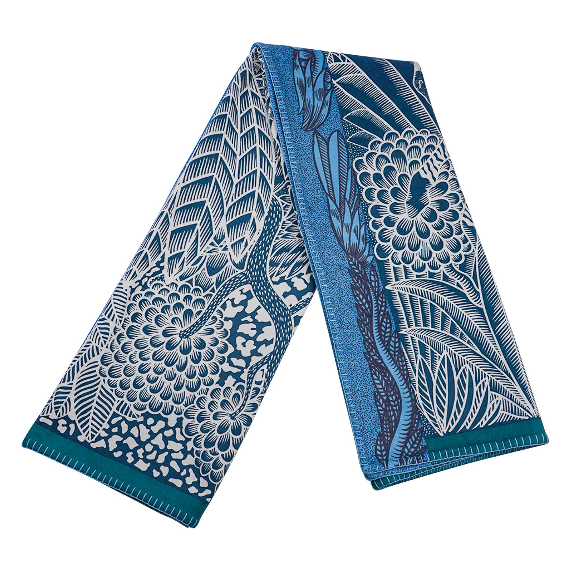 Bleu Couverture en cachemire Zebre Camoufle Sapin / Turquoise Hermès en vente