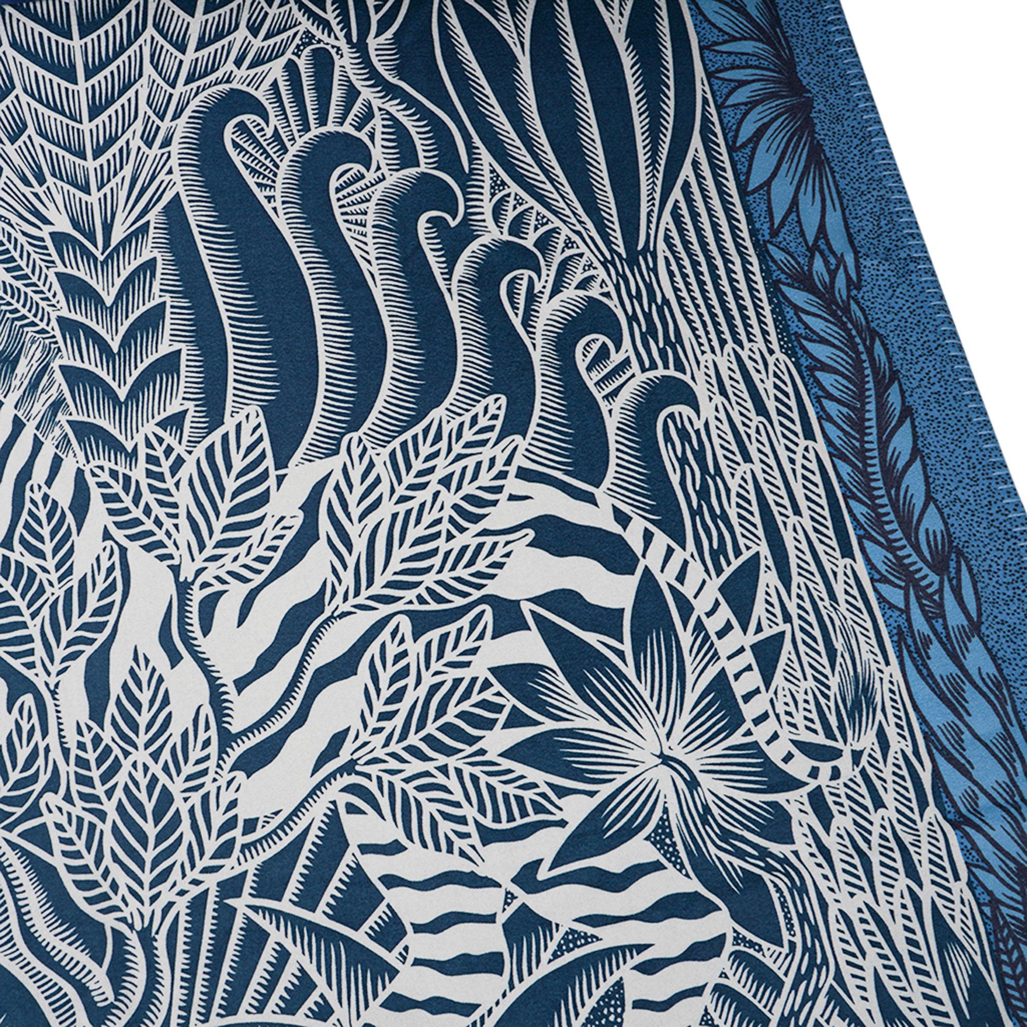 Couverture en cachemire Zebre Camoufle Sapin / Turquoise Hermès en vente 4