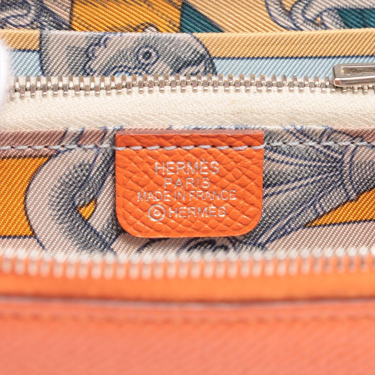 Hermès Porte-monnaie compact à fermeture éclair Orange en vente 5