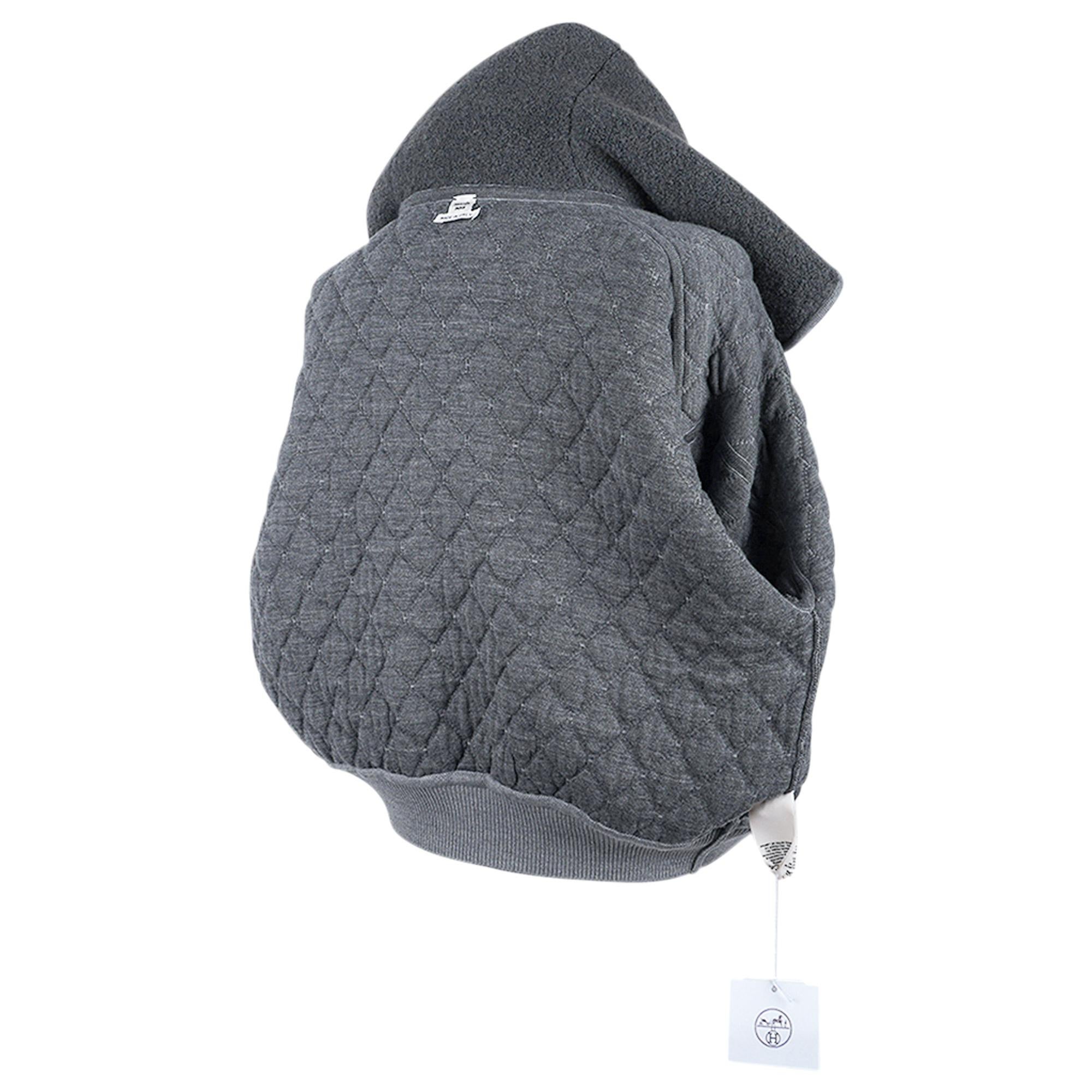 Hermes Zip Cardigan Quilted Hoodie Jacket Grey 40 / 6 For Sale 2