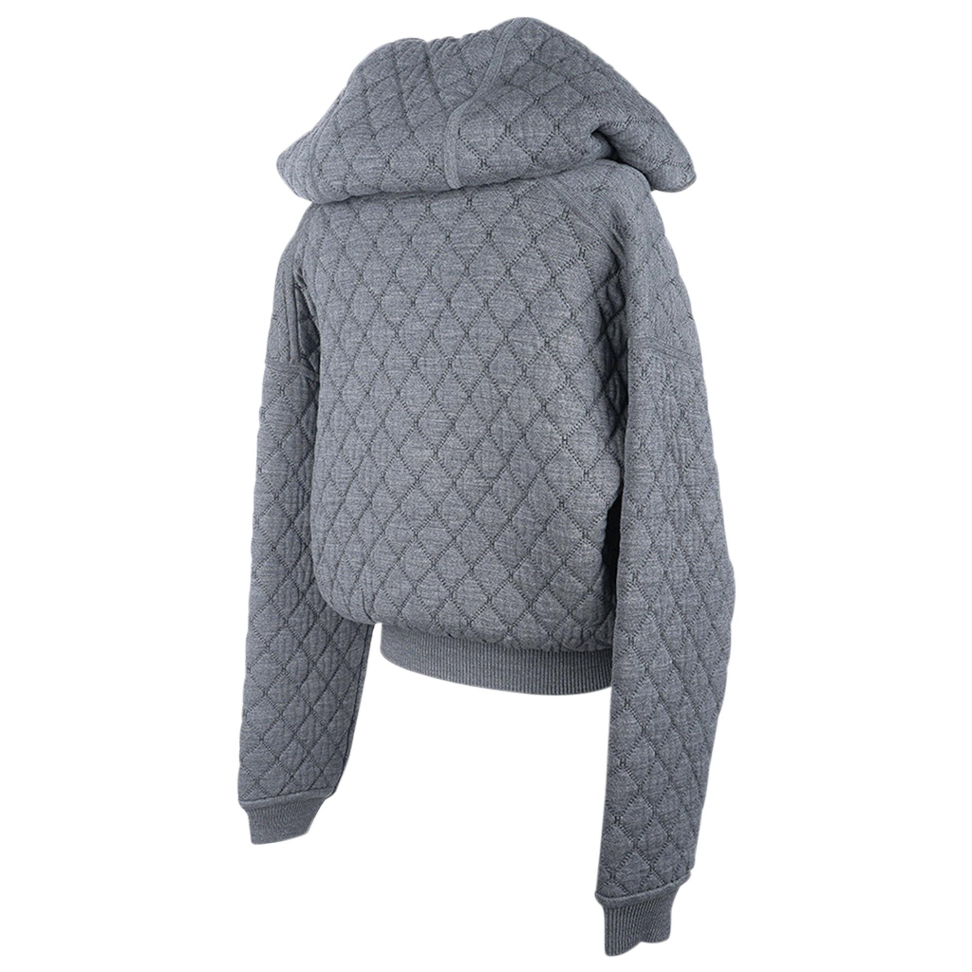 Hermes Zip Cardigan Quilted Hoodie Jacket Grey 40 / 6 In New Condition For Sale In Miami, FL