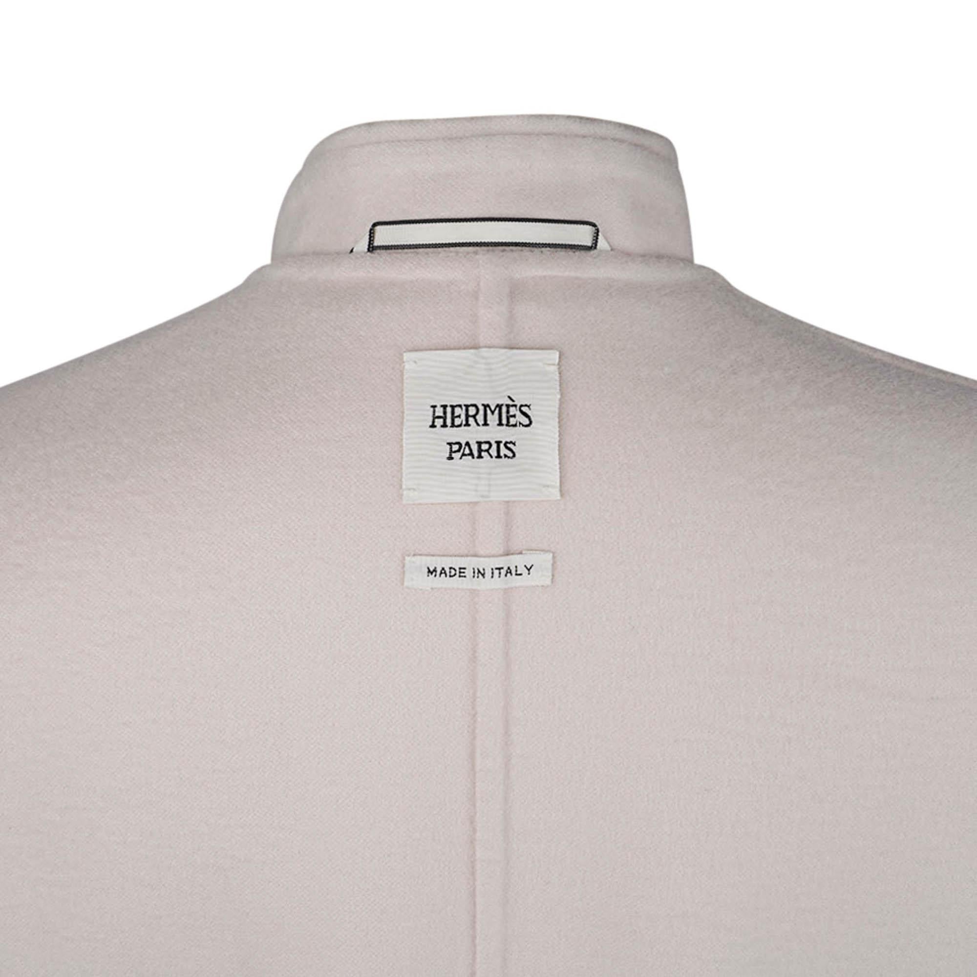 Hermes Doppelseitiger Kaschmirmantel mit Reißverschluss Blanc Cordage 36 im Angebot 5