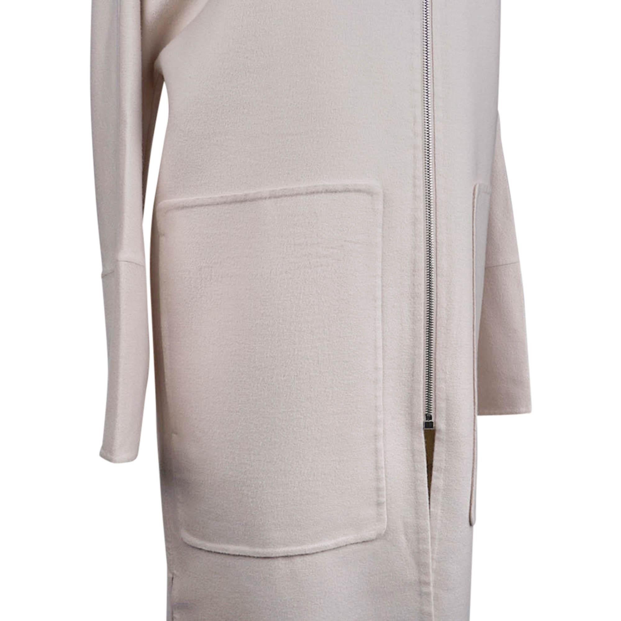 Hermes Doppelseitiger Kaschmirmantel mit Reißverschluss Blanc Cordage 36 Damen im Angebot