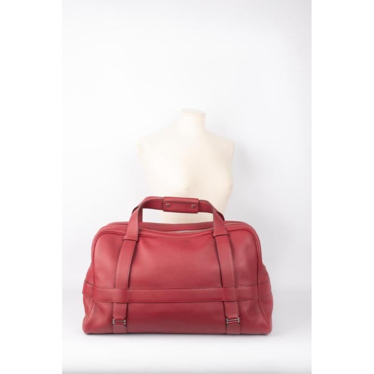 Hermèsred Evergrain Calfskin Weekend Bag, 2015 In Excellent Condition For Sale In SAINT-OUEN-SUR-SEINE, FR