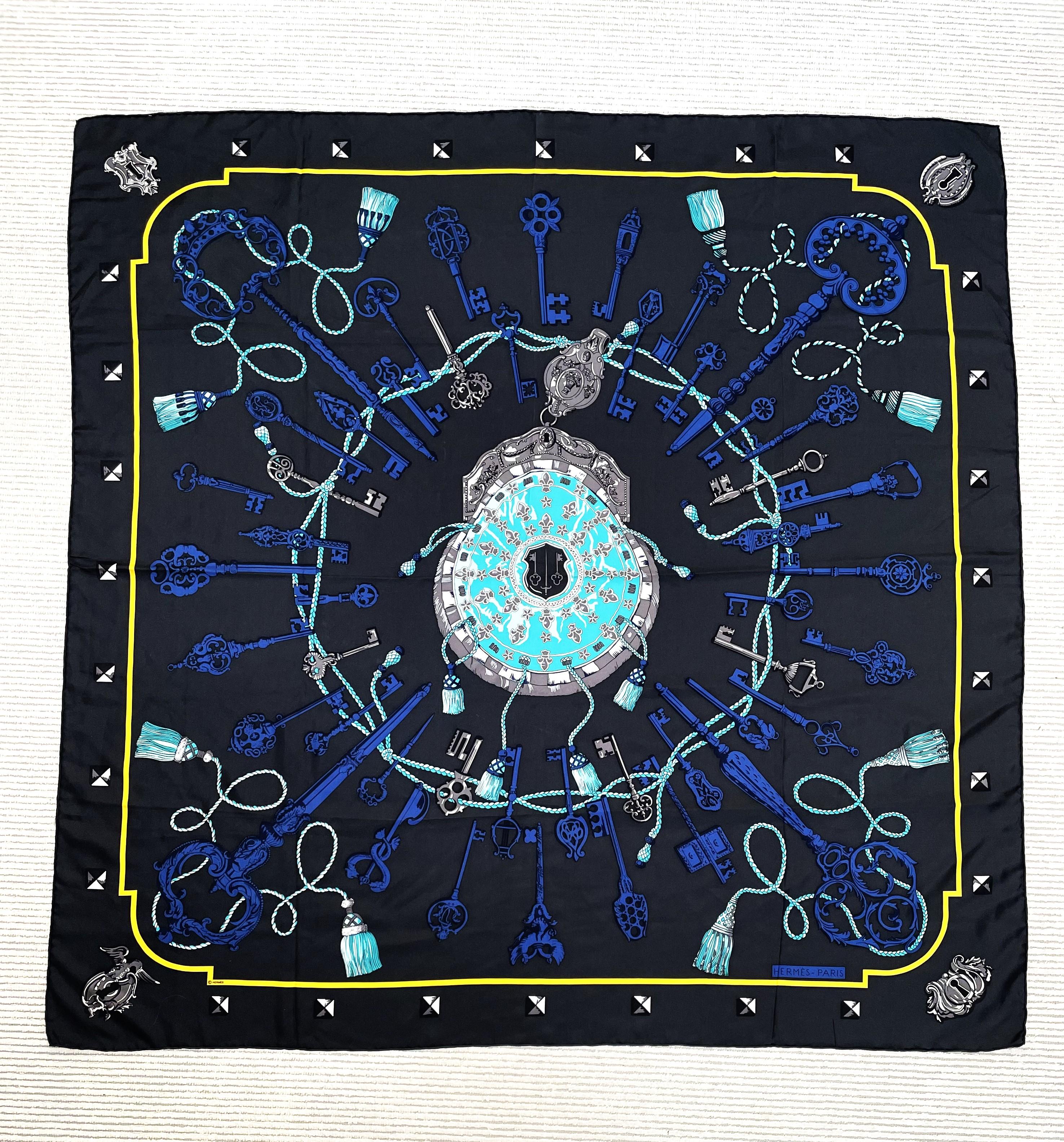 Women's or Men's HERMÉS 140x140 cm Silk Shawl 'Le Clefs' by Caty Latham  For Sale