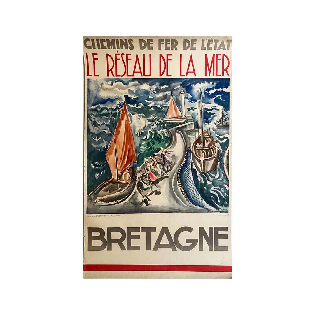 1937 original Chemins de Fer de l'État poster by Hermine David - Bretagne For Sale 1