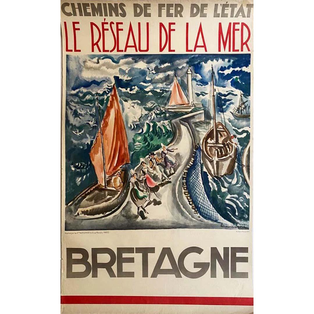 The original Chemins de Fer de l'État poster by Hermine David in 1937, entitled "Le Réseau de la Mer Bretagne", is a true masterpiece of French advertising art. Hermine David, a talented artist of the École de Paris movement, created this poster to