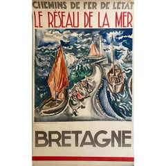 Vintage 1937 original Chemins de Fer de l'État poster by Hermine David - Bretagne