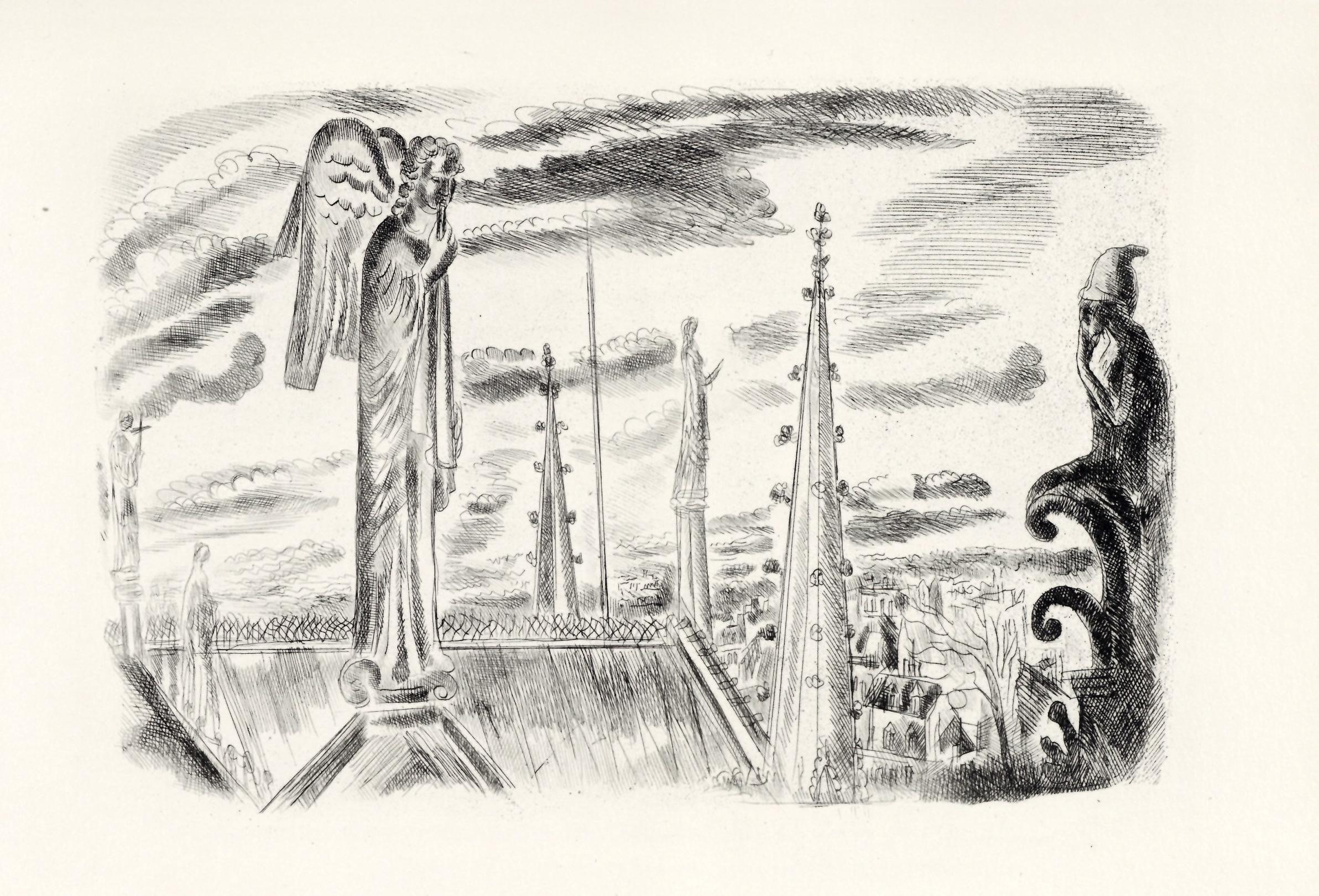 "Les eglises de Paris" original etching - Print by Hermine David