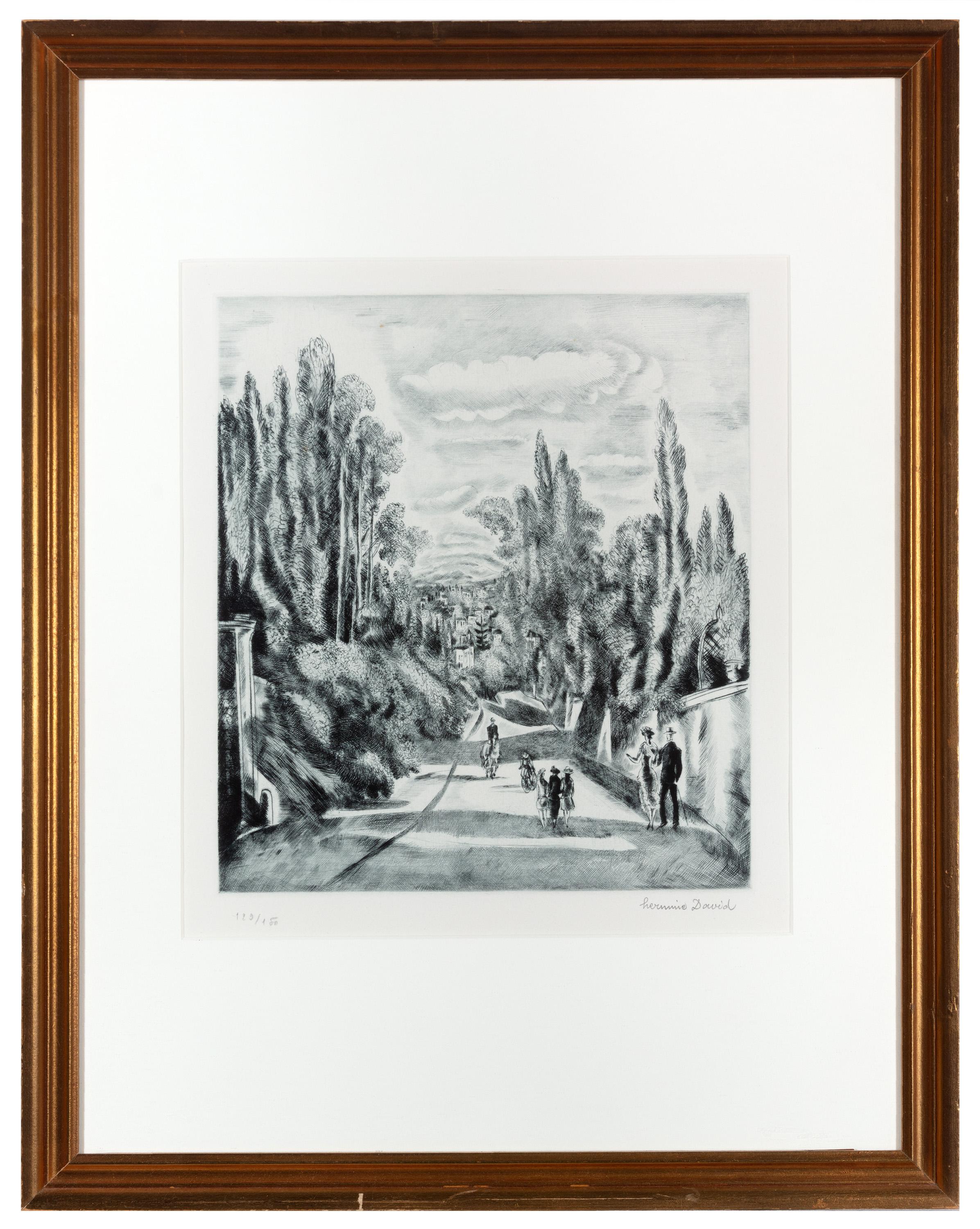Hermine David Landscape Print - "Passage a Village, " Original Drypoint, Signed