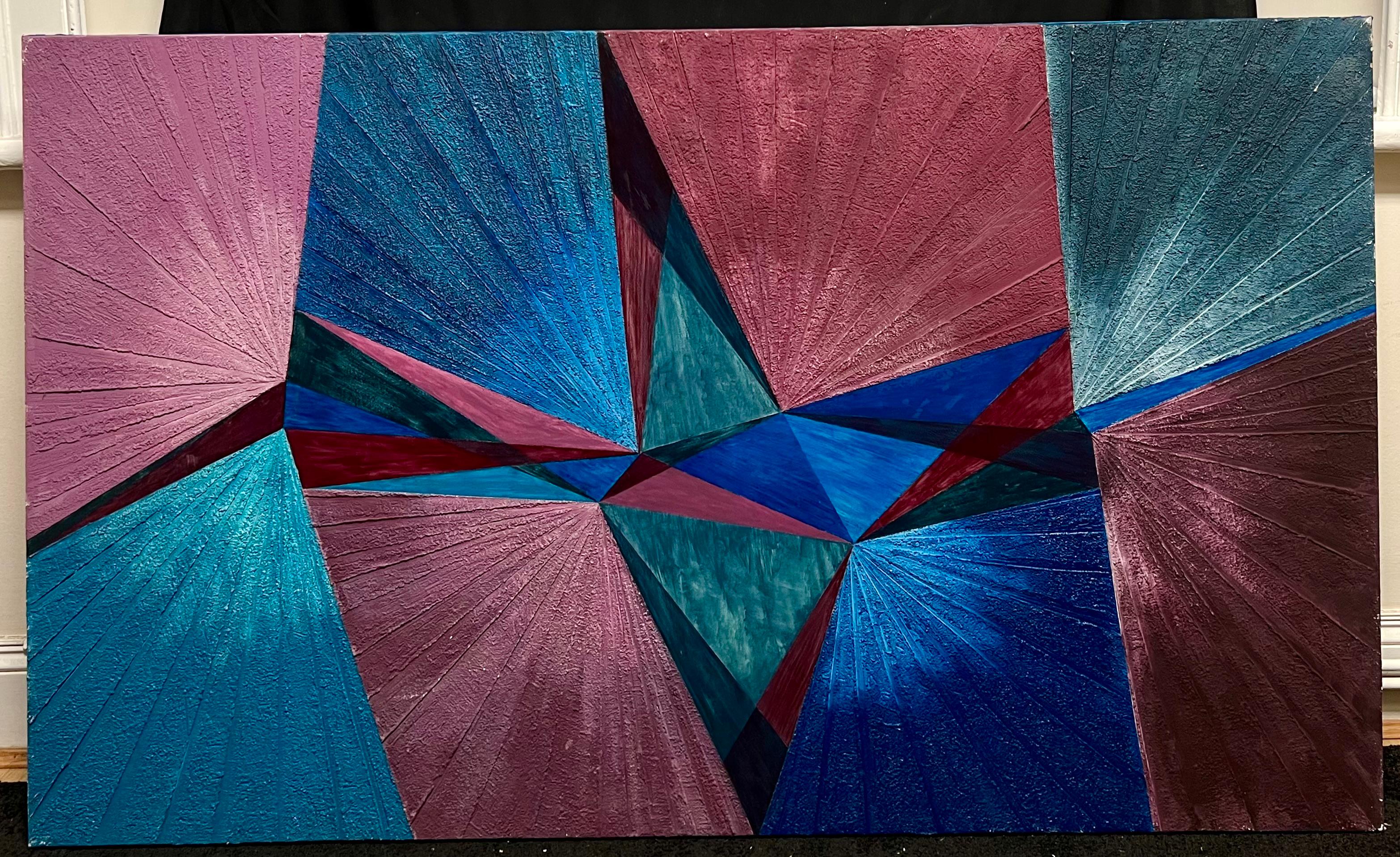 Großes französisches zeitgenössisches abstraktes expressionistisches Gemälde in kräftigen Blautönen und Rosatönen – Painting von Hermine Roy