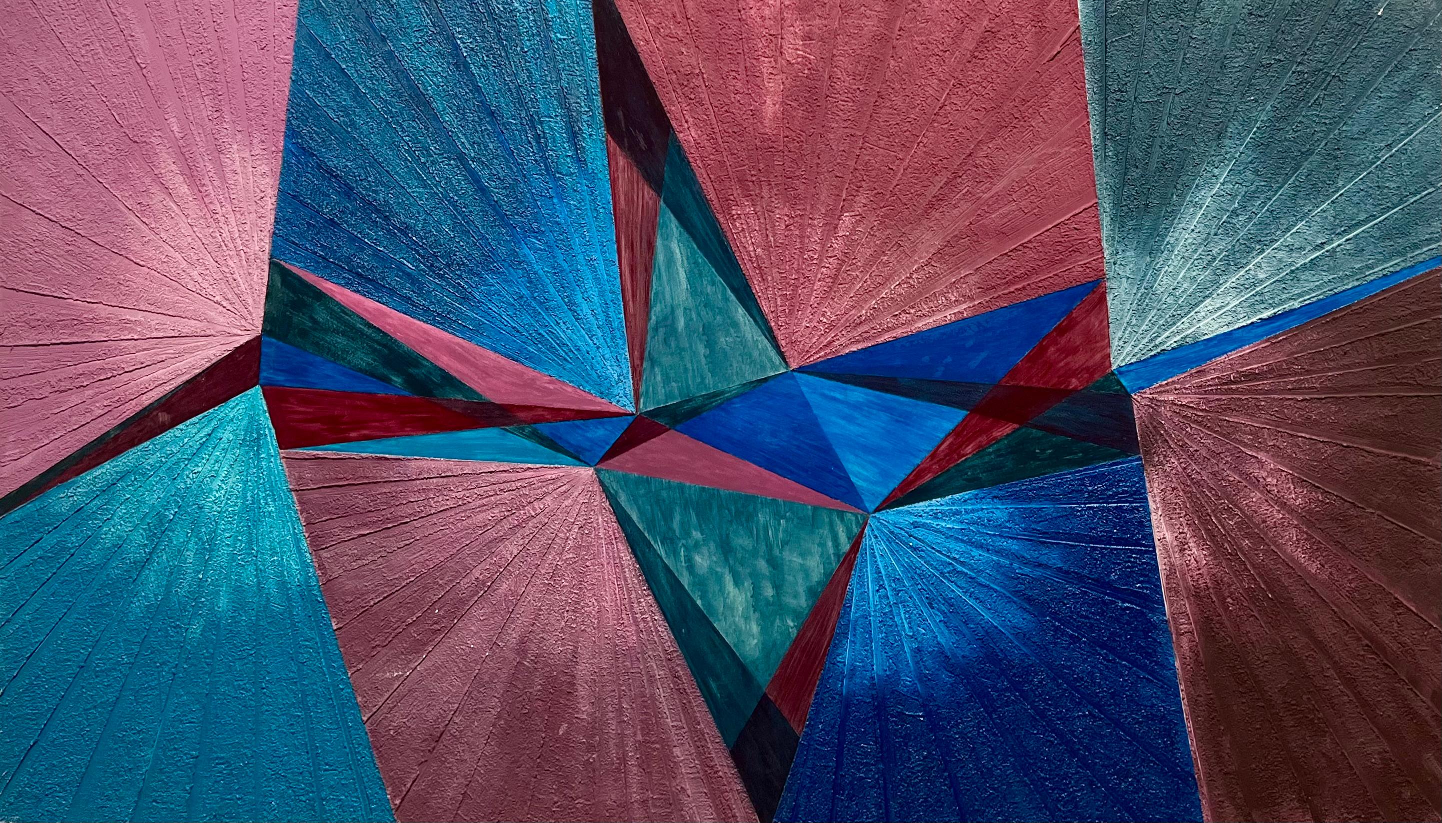Hermine Roy Abstract Painting – Großes französisches zeitgenössisches abstraktes expressionistisches Gemälde in kräftigen Blautönen und Rosatönen