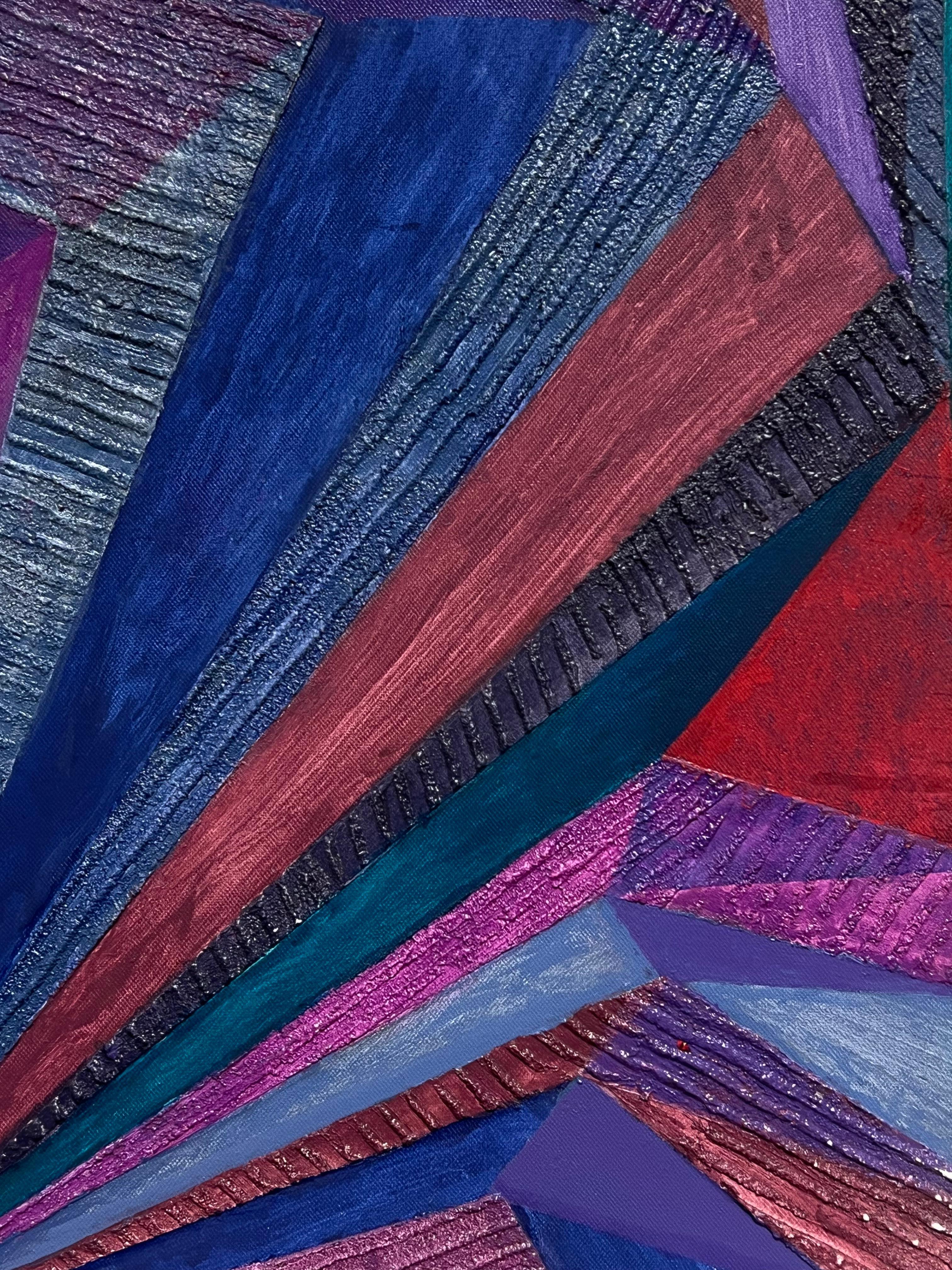 Grande pittura ad olio moderna francese di astrazione geometrica convergente firmata in vendita 1