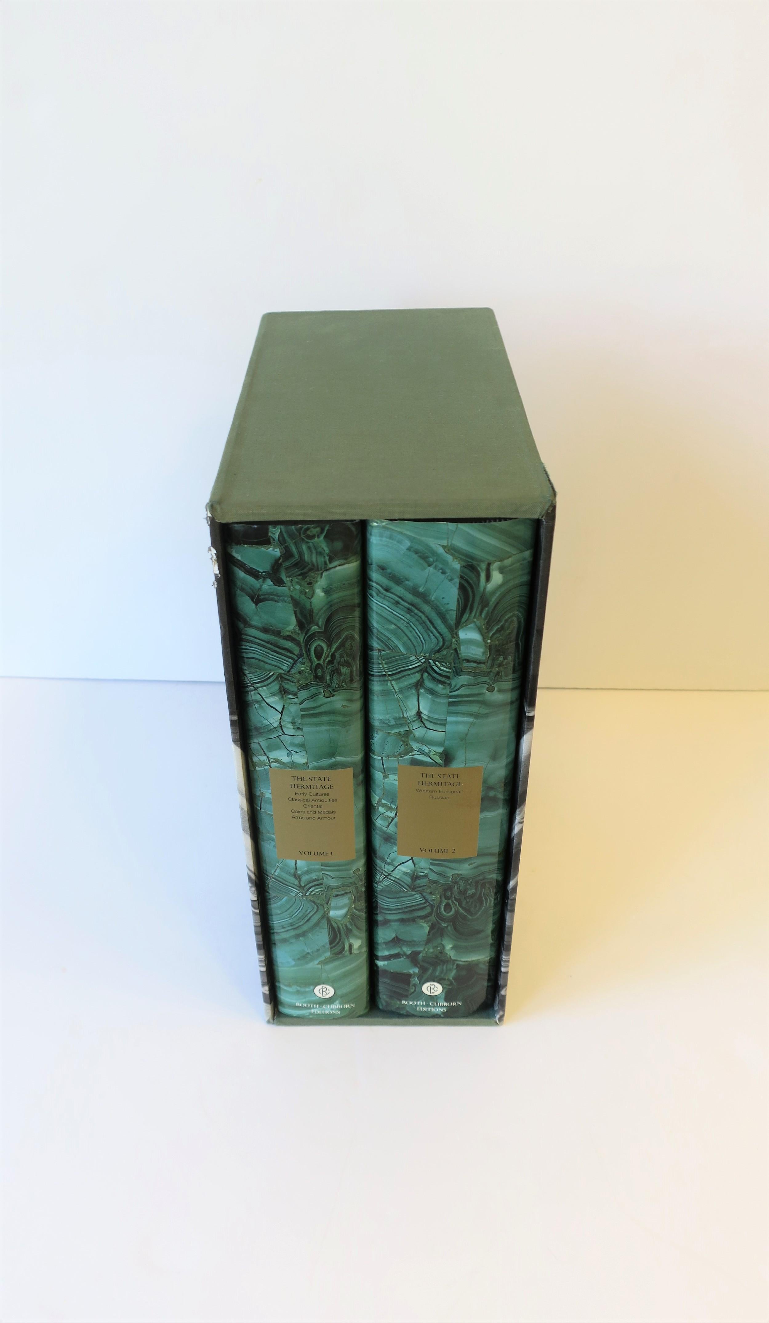 English Hermitage Museum Coffee Table or Library Books with Malachite Green Dust Jackets