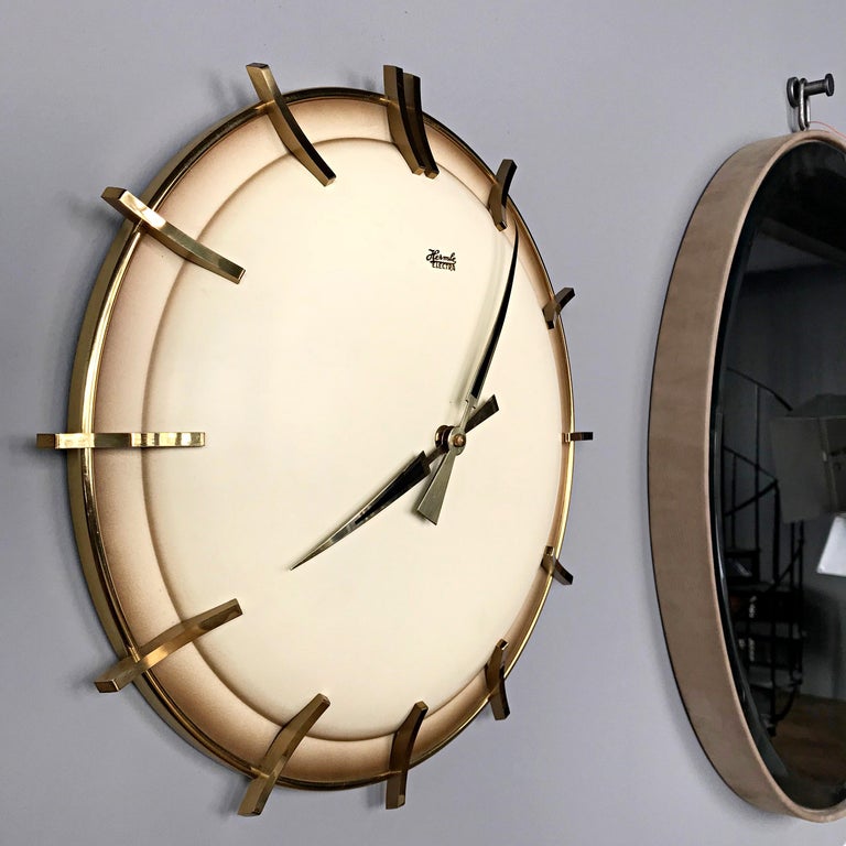 Hermle Electra Midcentury Brass Wall Clock, Germany, 1960s at 1stDibs