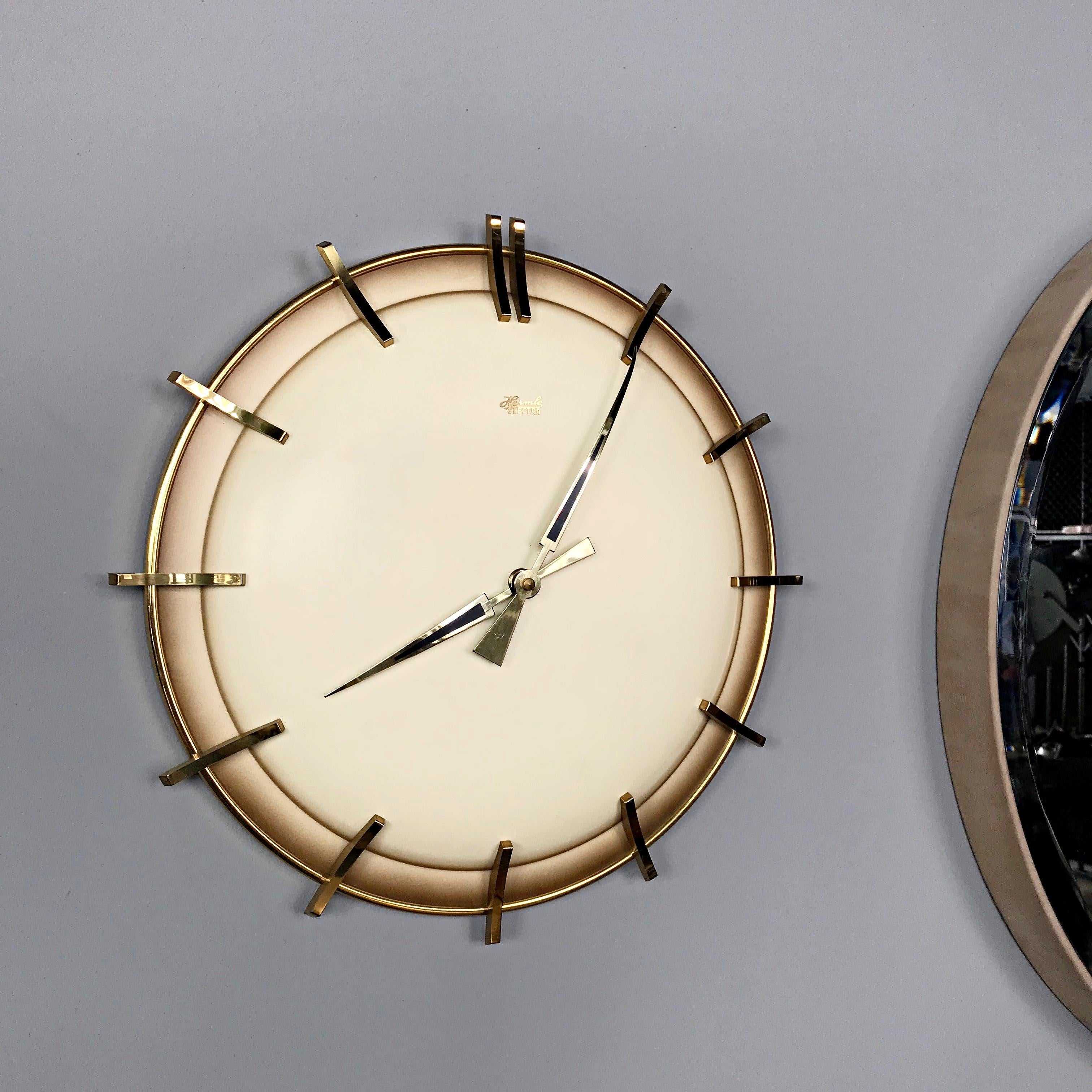 Mid-Century Modern Hermle Electra Midcentury Brass Wall Clock, Germany, 1960s