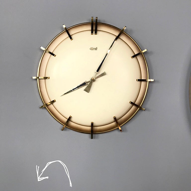 Hermle Electra Midcentury Brass Wall Clock, Germany, 1960s at 1stDibs