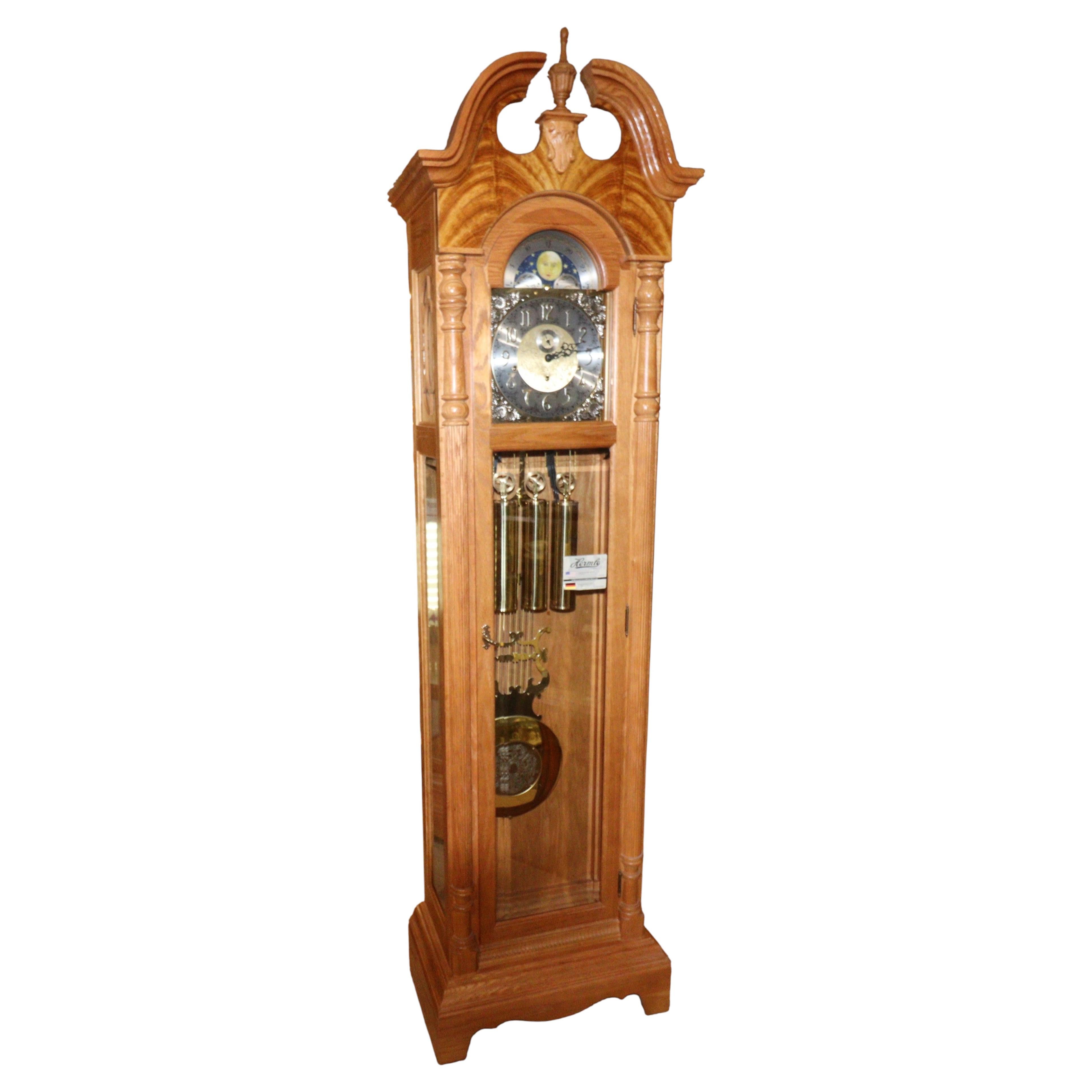 Hermle North America Red Oak Moonphase Grandfather Clock For Sale