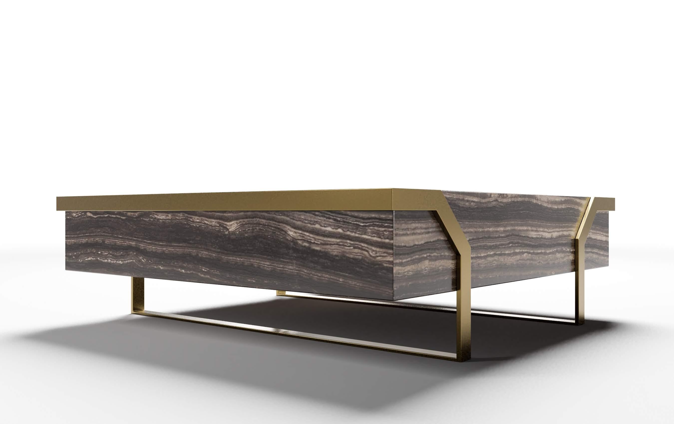 Italian HERMOSA COFFEE TABLE - Modern Design with Tobacco Marble Body and Lacquered Legs