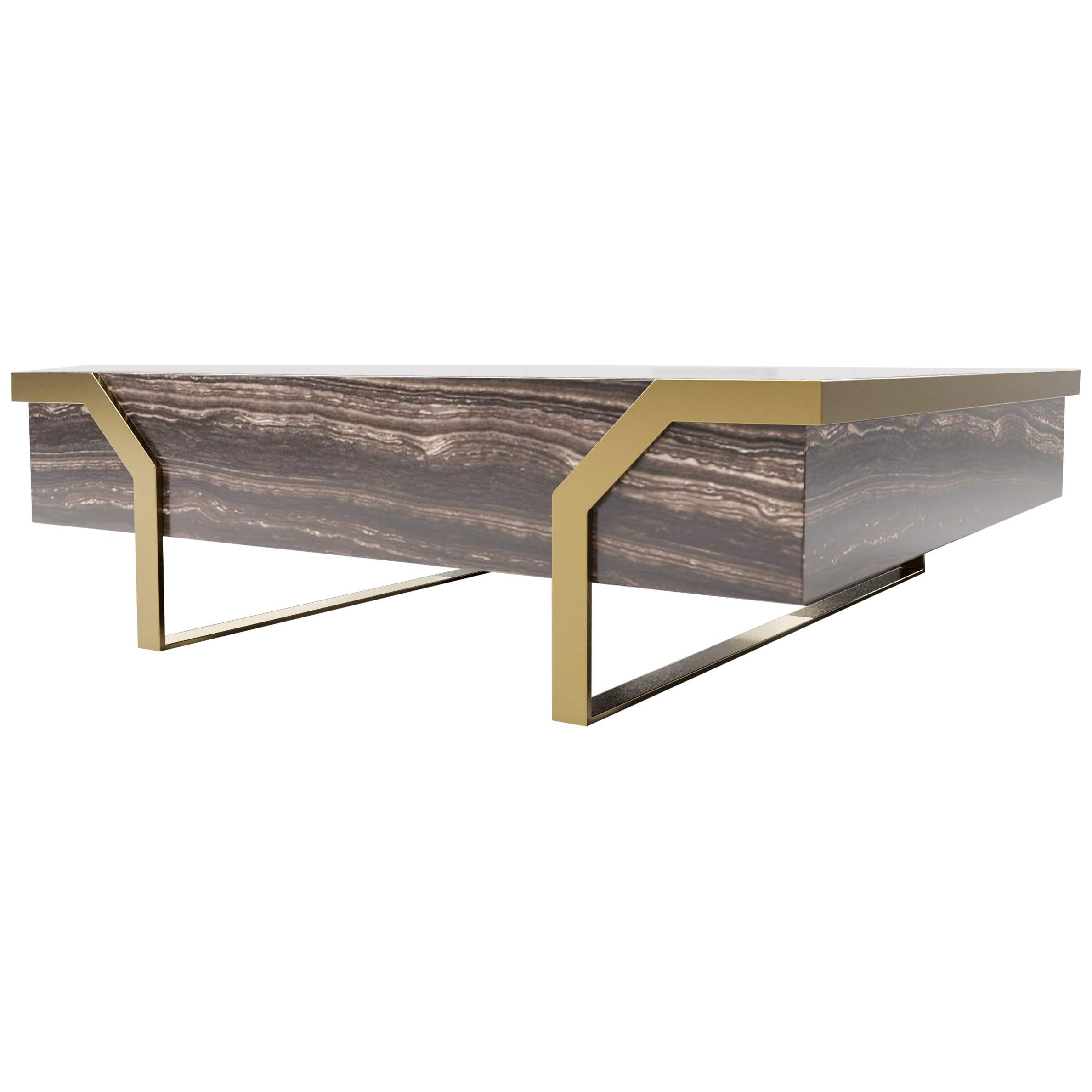 HERMOSA COFFEE TABLE - Modern Design with Tobacco Marble Body and Lacquered Legs