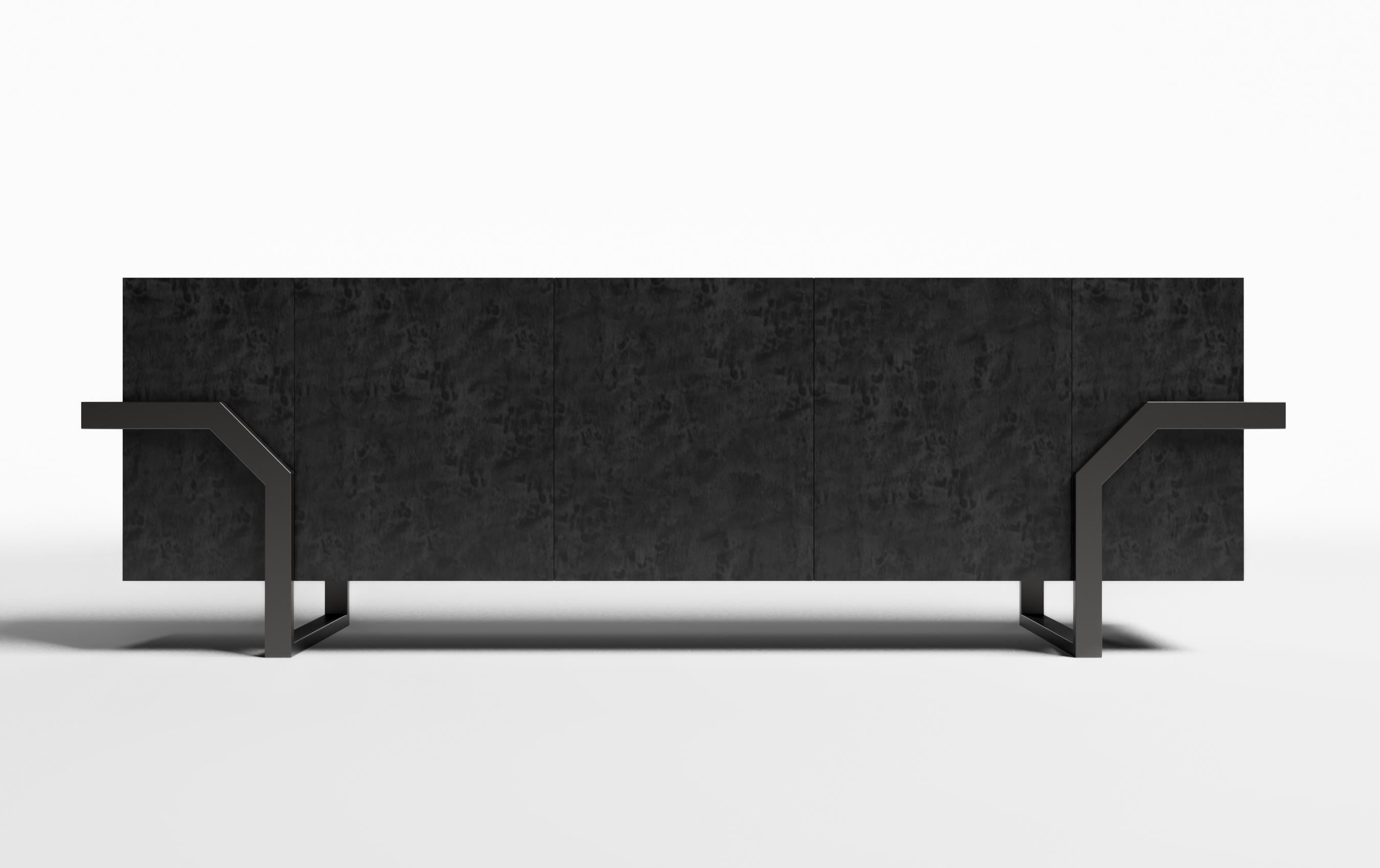 Lacquered HERMOSA CREDENZA - Modern Design in Opulent Wood with a Smoked Nickel Base 