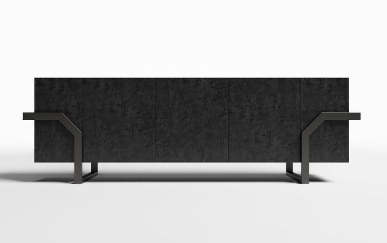 Lacquered HERMOSA CREDENZA - Modern Design in Opulent Wood with a Smoked Nickel Base  For Sale