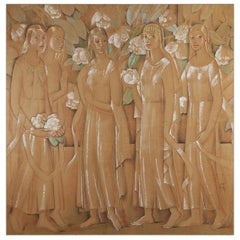 Hermosas Flores, after Spanish Colonial Mixed-Media Canvas by Alfredo Martínez