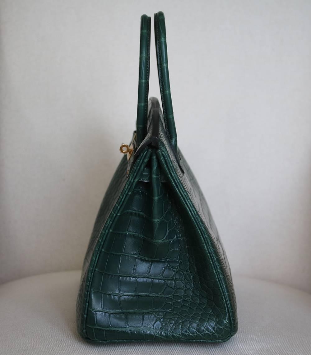 Black Hermès 35CM Alligator Vert Titien Gold H/W Birkin Bag