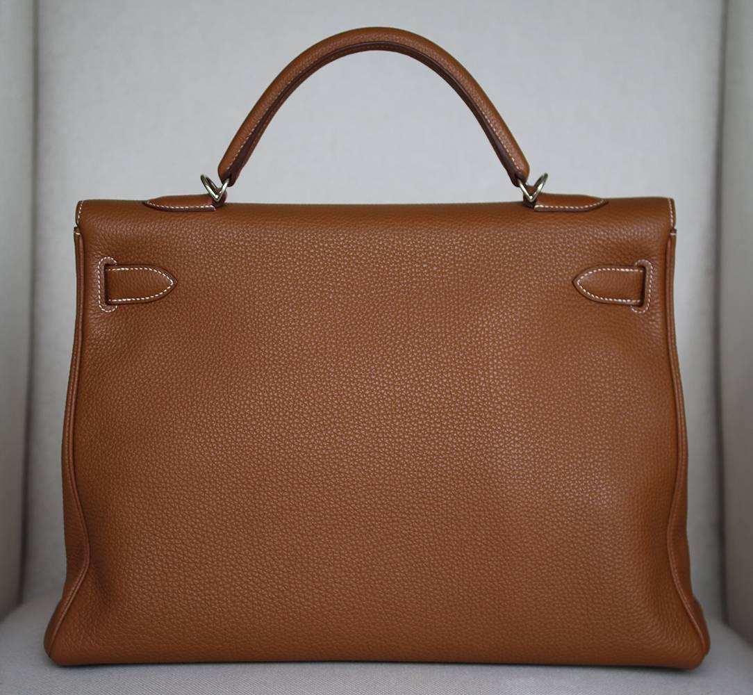 Brown Hermès 40CM Tan Togo Leather Silver H/W Kelly Bag