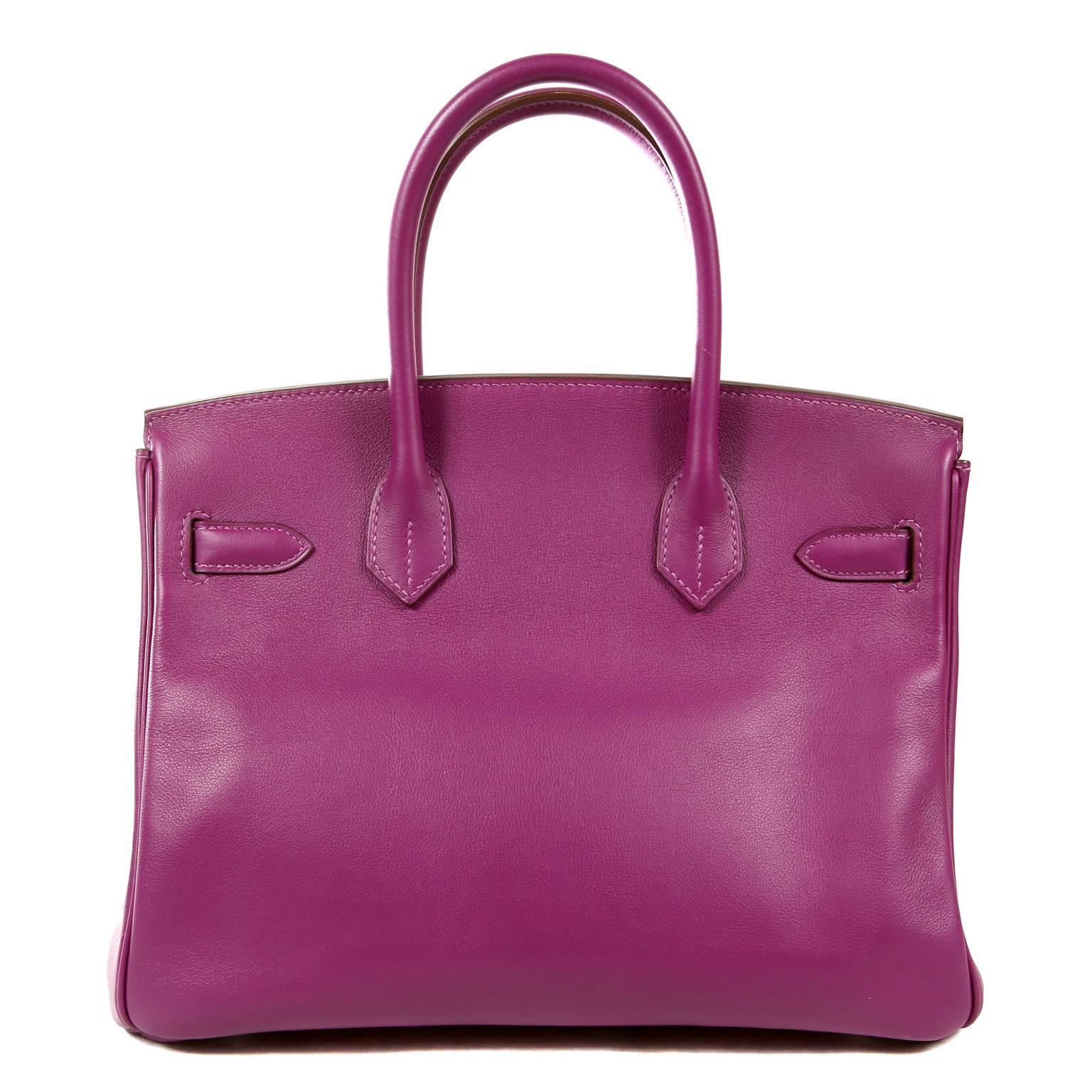 Hermès Anemone Swift Leather 30 cm Birkin-  Pristine condition, appearing never carried with protective plastic on much of the hardware.
 Hermès bags are considered the ultimate luxury item.  Hand stitched by skilled craftsmen, wait lists of a year