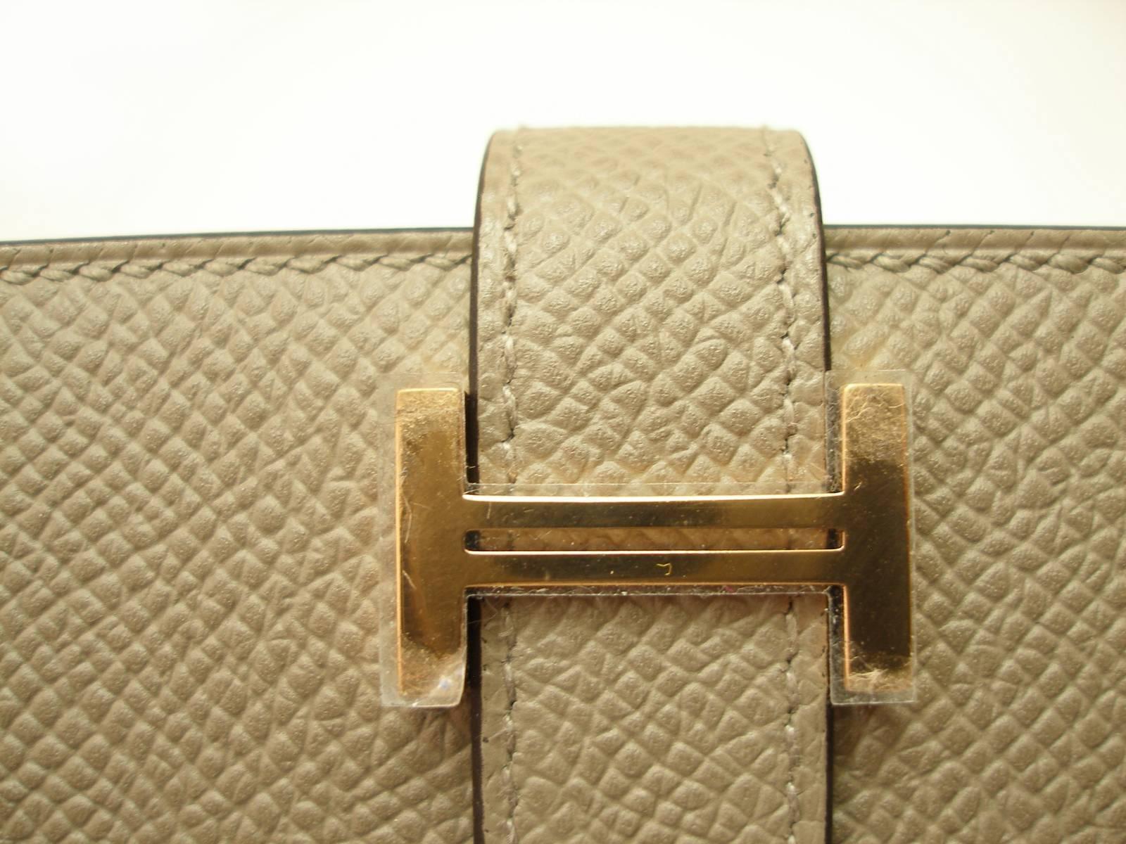 Hermès Béarn Soufflet Wallet Gris Asphalte Epsom Leather Gold H claps Like New  6